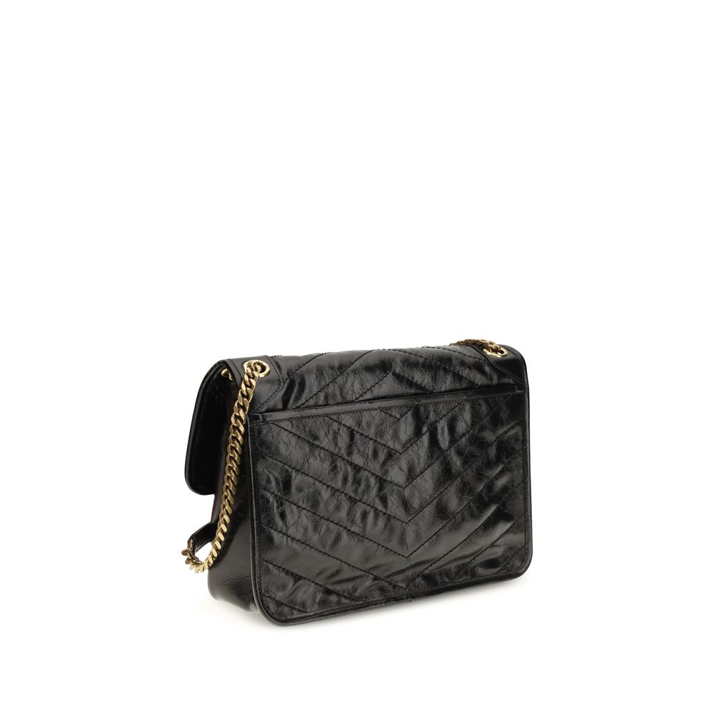 Saint Laurent Schwarze Bos Taurus Kalbsleder Schultertasche