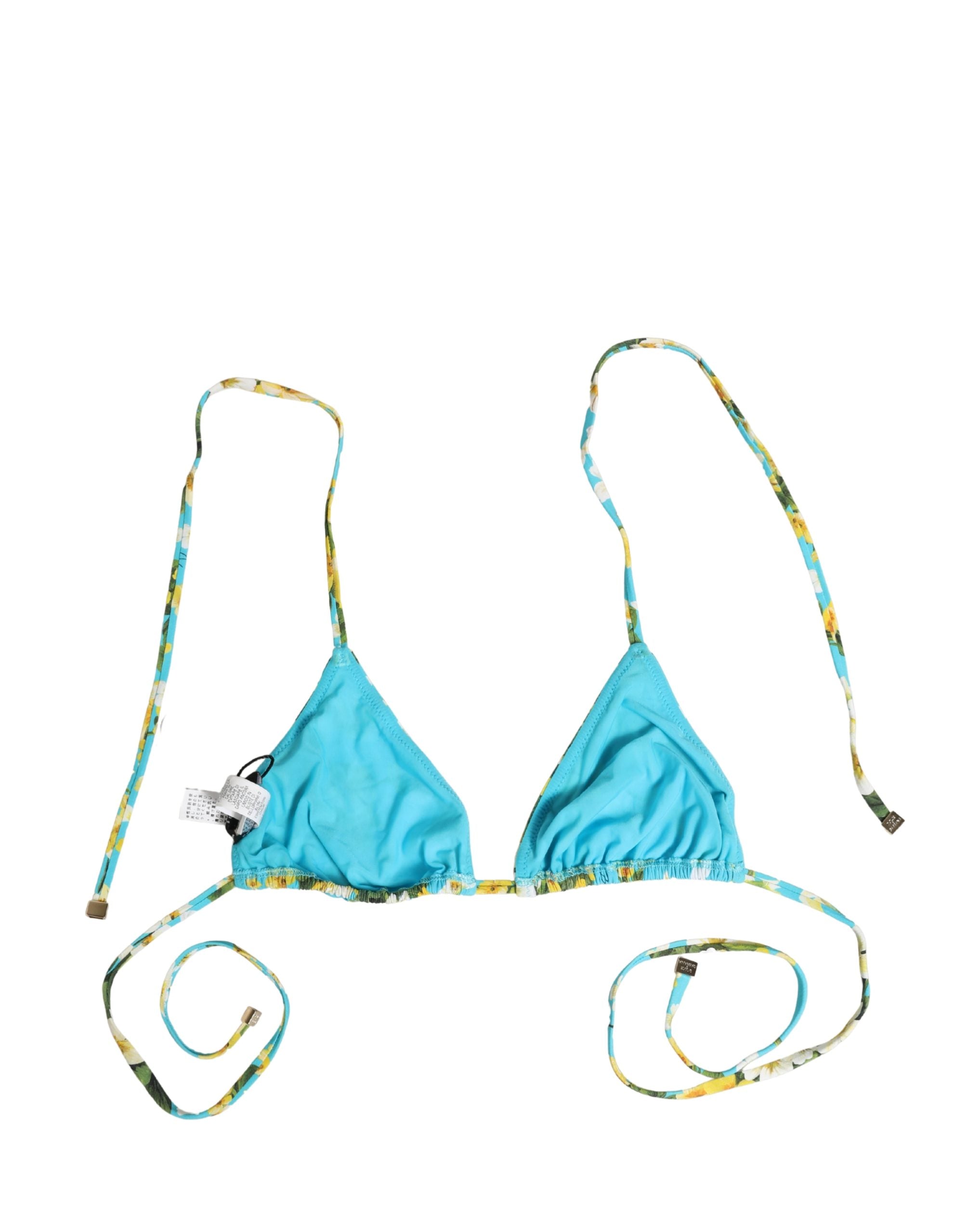 Dolce & Gabbana Bikini-Oberteil aus Nylon mit blauem Blumenprint und Neckholder