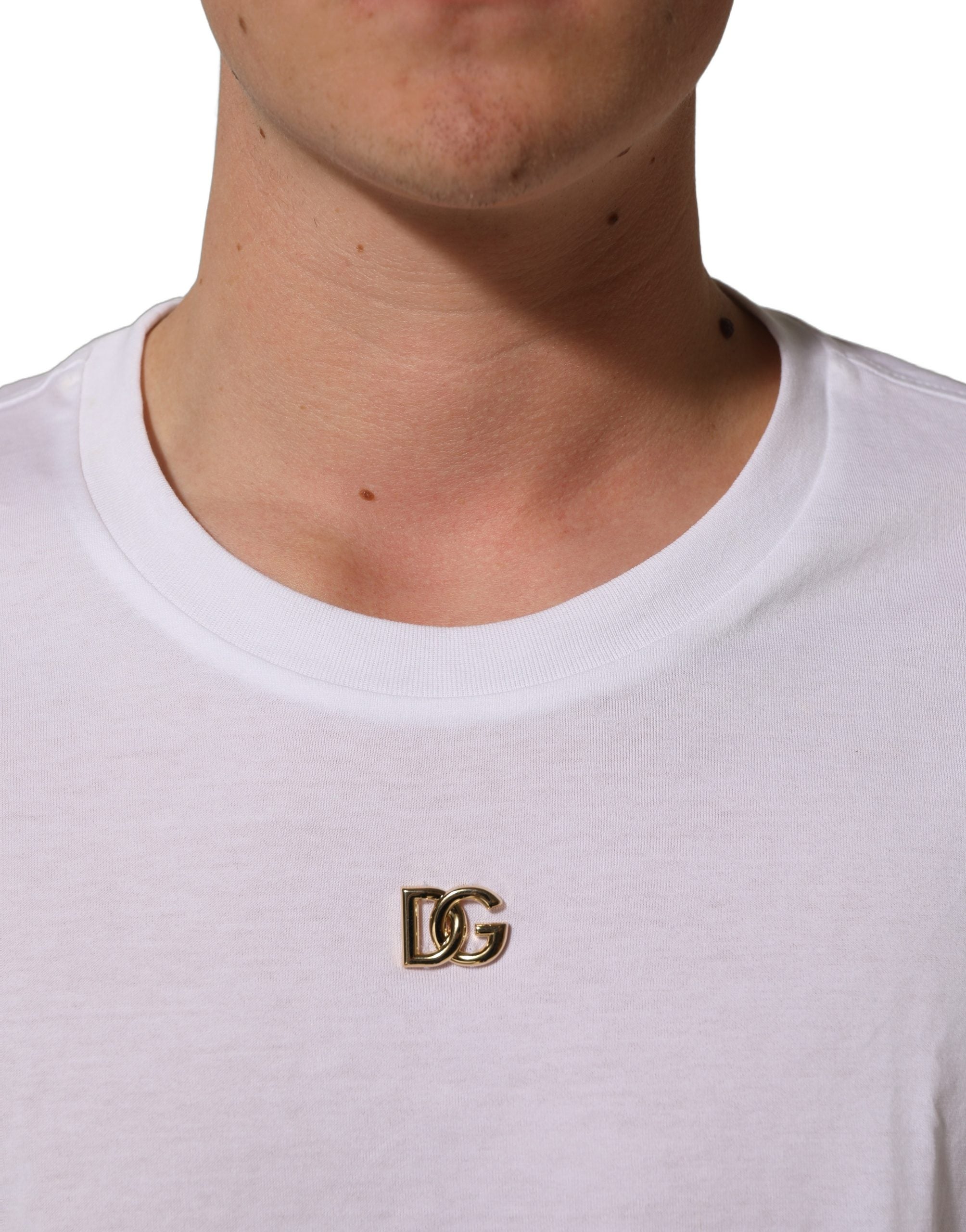 Dolce & Gabbana Weißes T-Shirt mit DG-Logo und kurzen Ärmeln aus Baumwolle