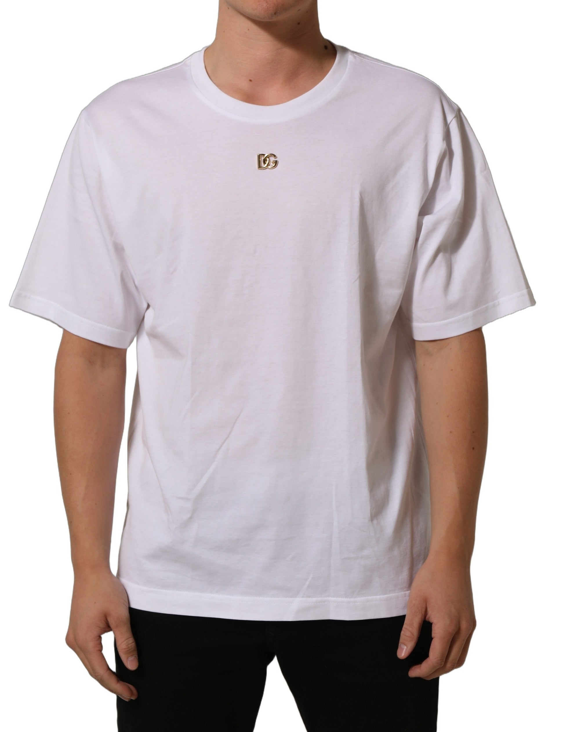 Dolce & Gabbana Weißes T-Shirt mit DG-Logo und kurzen Ärmeln aus Baumwolle