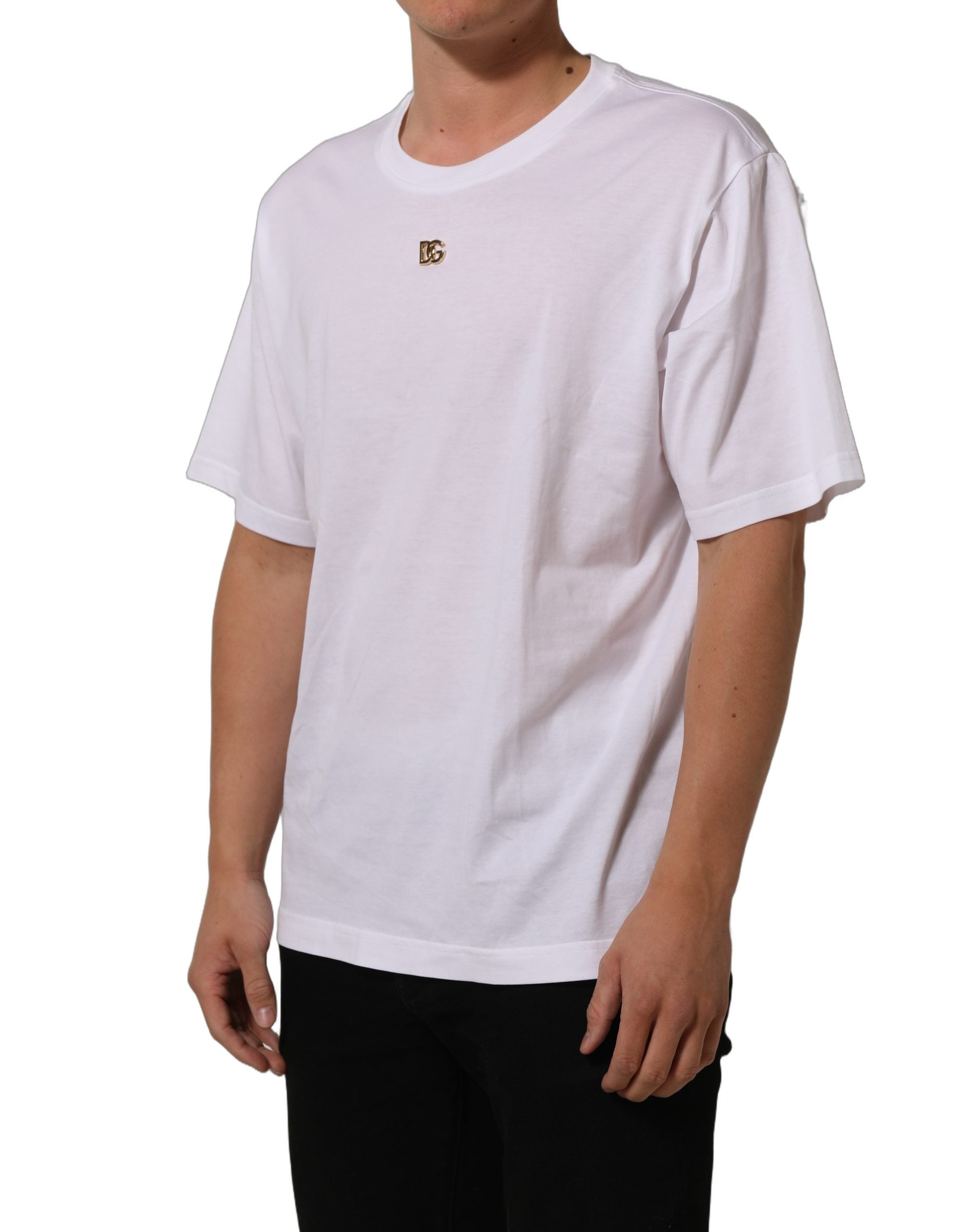 Dolce & Gabbana Weißes T-Shirt mit DG-Logo und kurzen Ärmeln aus Baumwolle