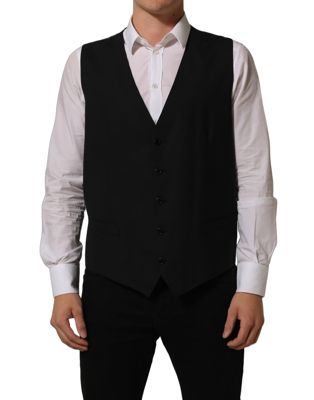 Dolce & Gabbana Schwarze Stretchweste aus Wolle Formelle Weste