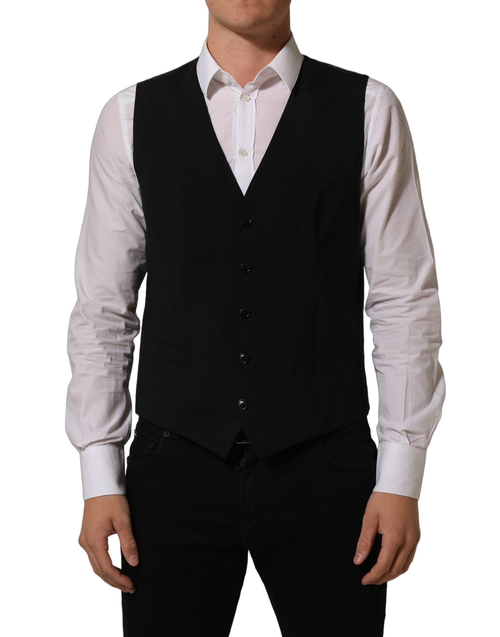 Dolce & Gabbana Schwarze Woll-Stretch-Weste Formal Dress Vest