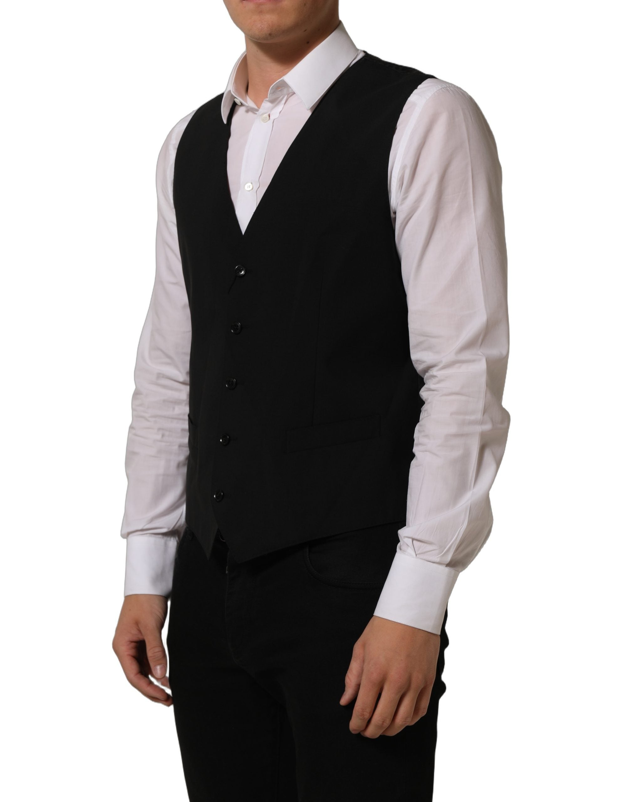Dolce & Gabbana Schwarze Woll-Stretch-Weste Formal Dress Vest