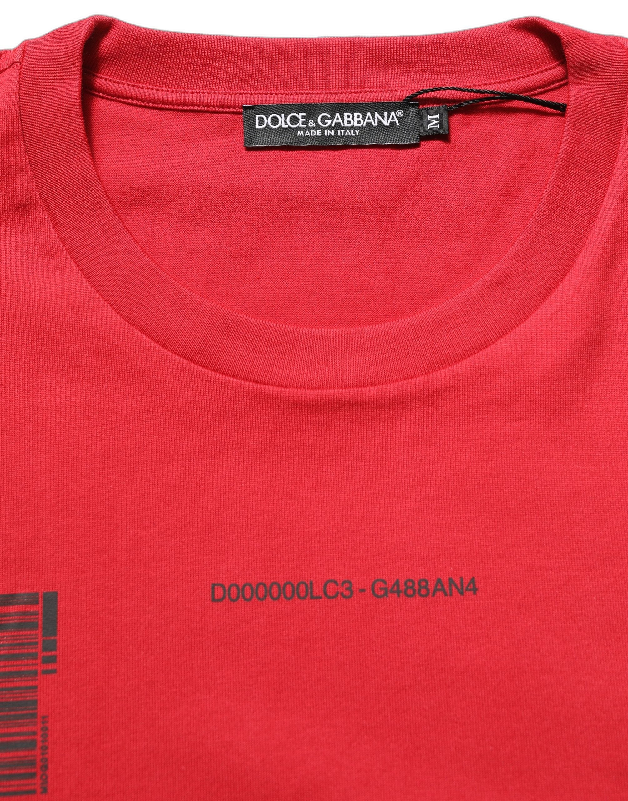 Dolce & Gabbana Rotes T-Shirt mit Rundhalsausschnitt und Grafikdruck aus Baumwolle