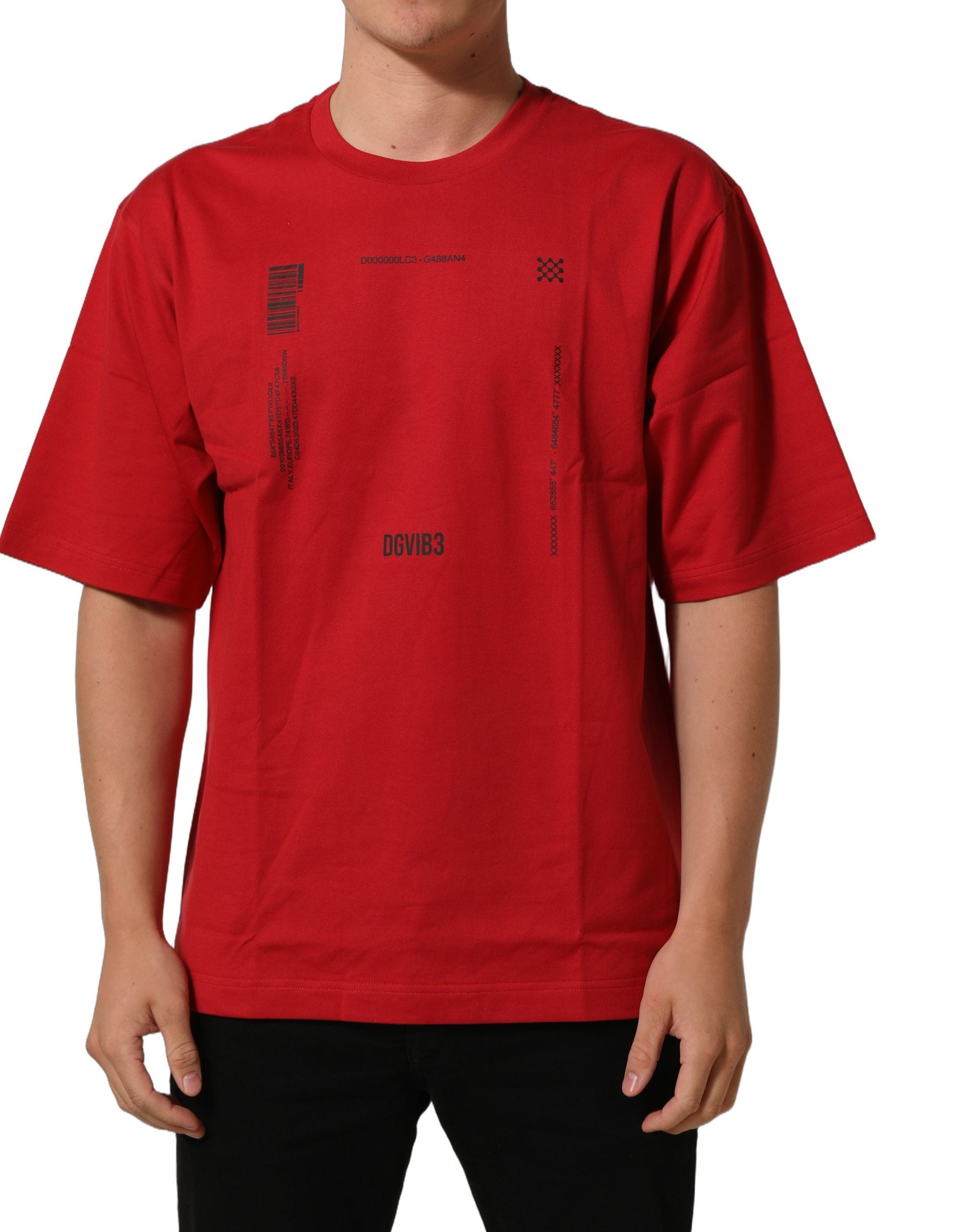 Dolce & Gabbana Rotes T-Shirt mit Rundhalsausschnitt und Grafikdruck aus Baumwolle
