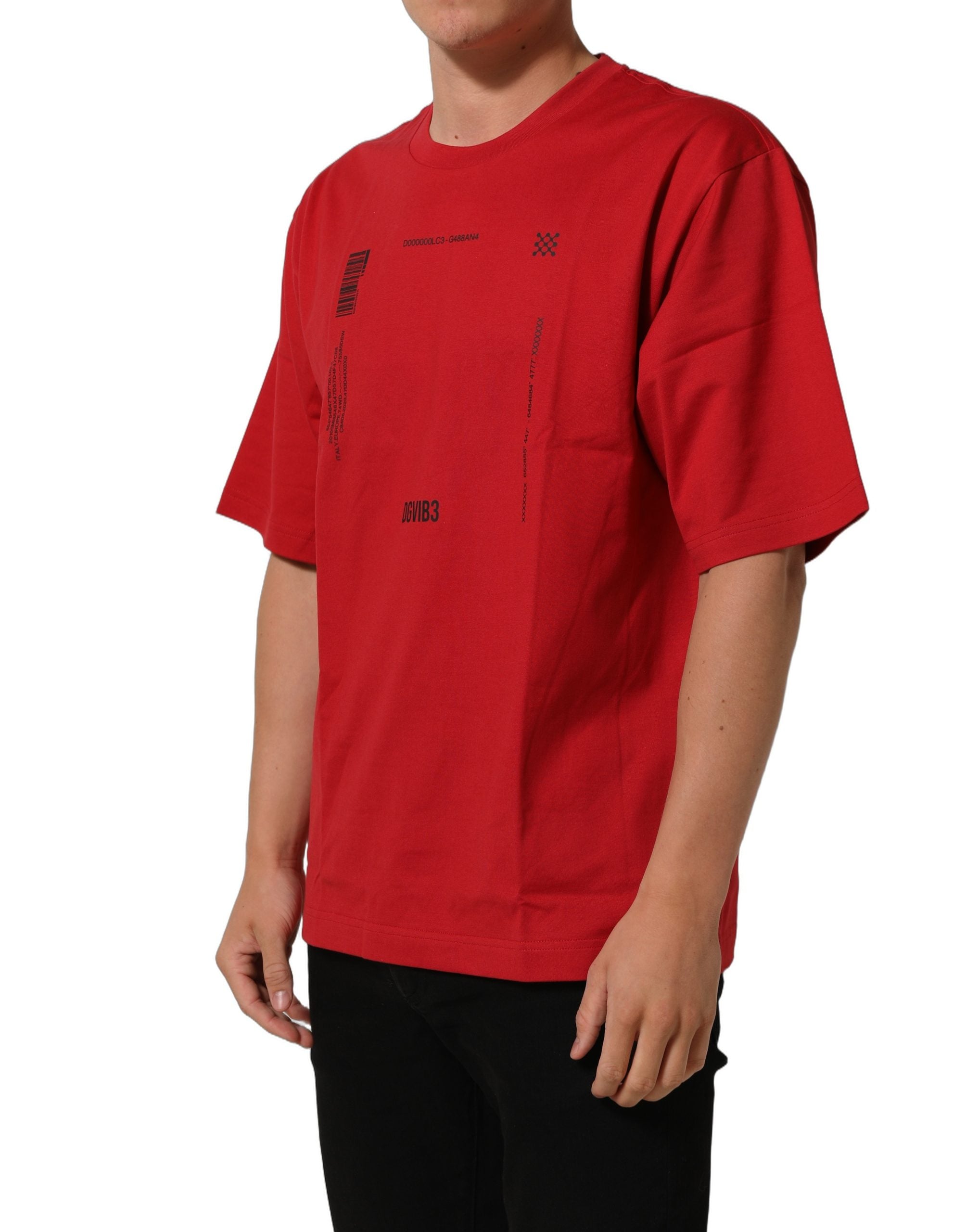 Dolce & Gabbana Rotes T-Shirt mit Rundhalsausschnitt und Grafikdruck aus Baumwolle