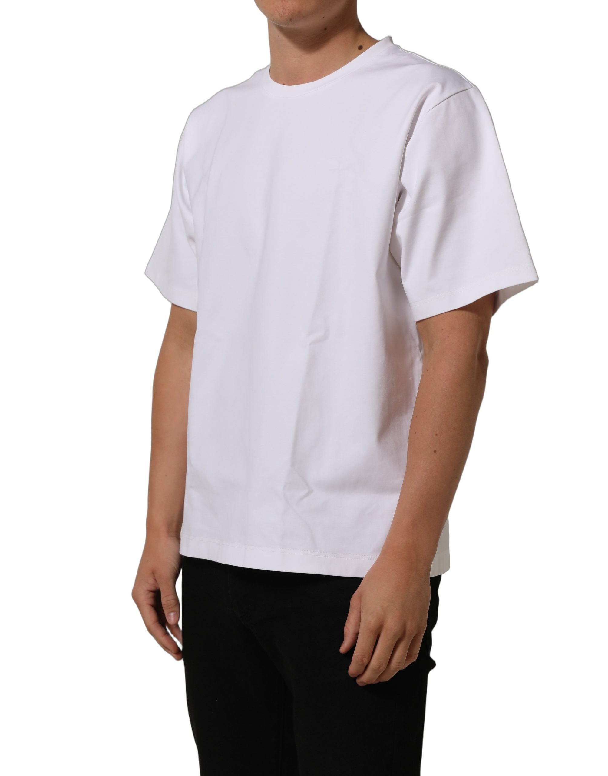 Dolce & Gabbana Weißes Baumwoll-T-Shirt mit kurzen Ärmeln und Rundhalsausschnitt