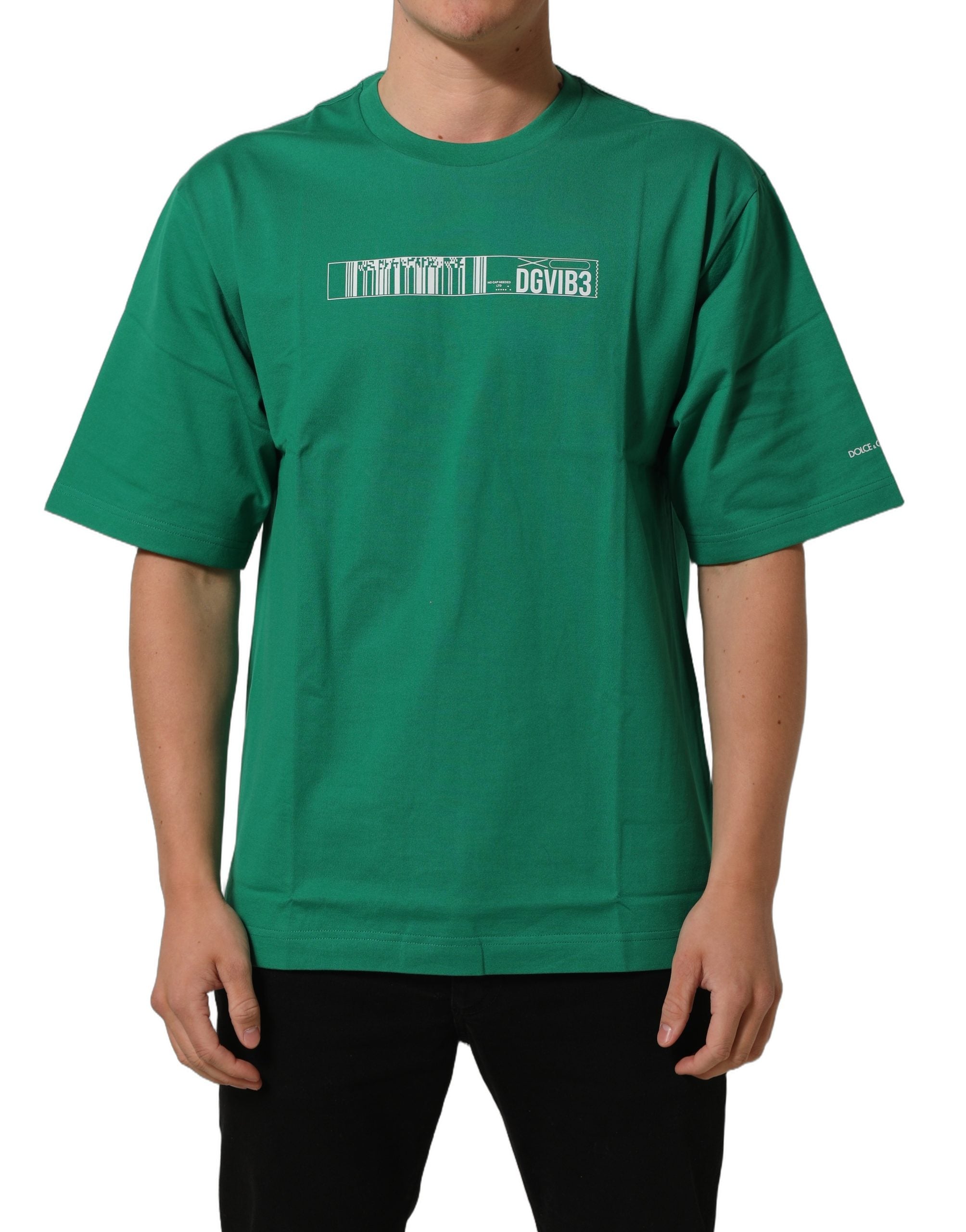 Dolce & Gabbana Grünes Baumwoll-T-Shirt mit DGVIB3-Print und Rundhalsausschnitt