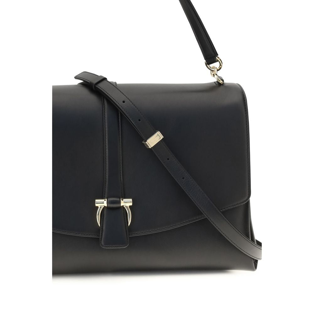 Ferragamo Schwarze Bos Taurus Kalbsleder Schultertasche