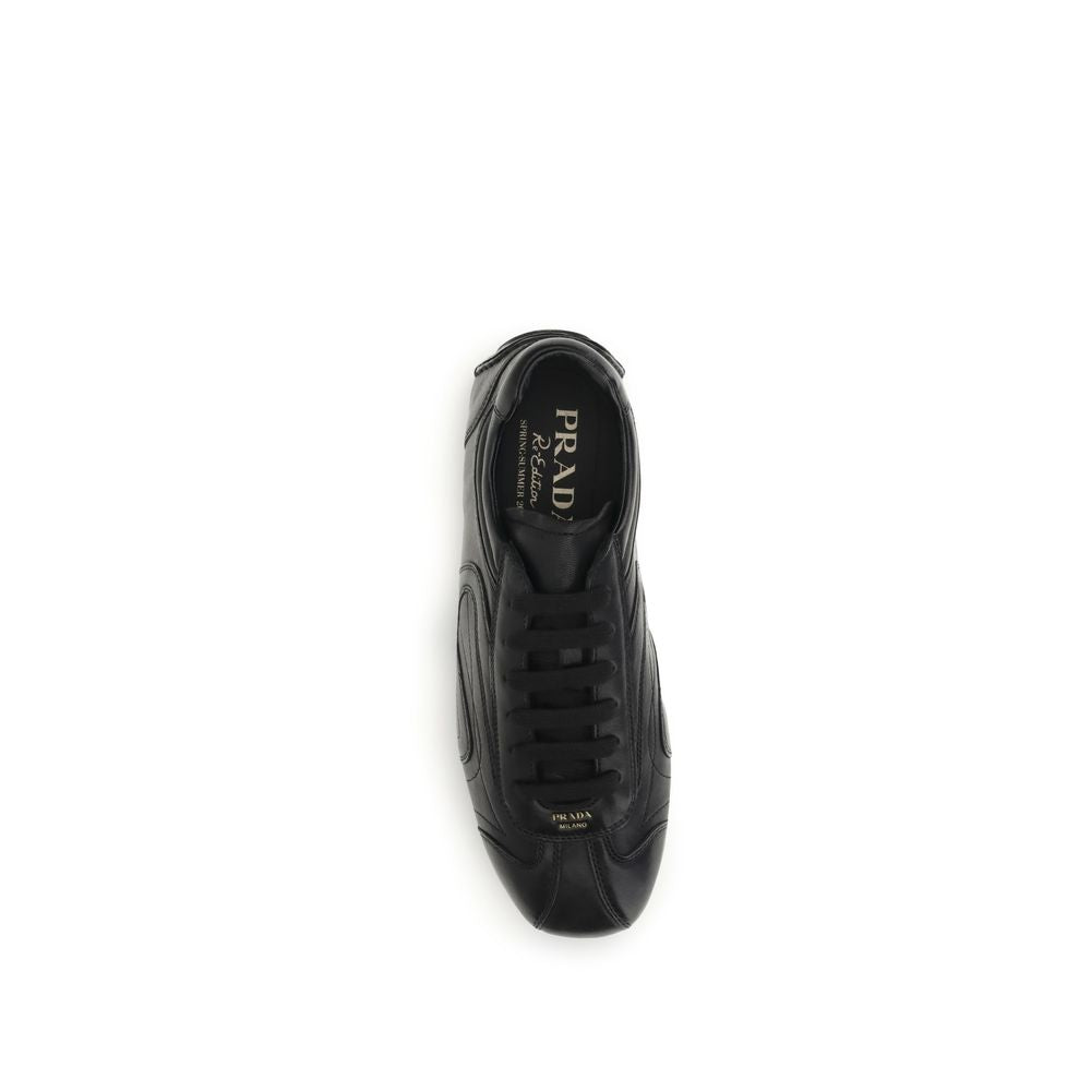 Prada Schwarze Bos Taurus Kalbsleder Low-Top-Sneaker