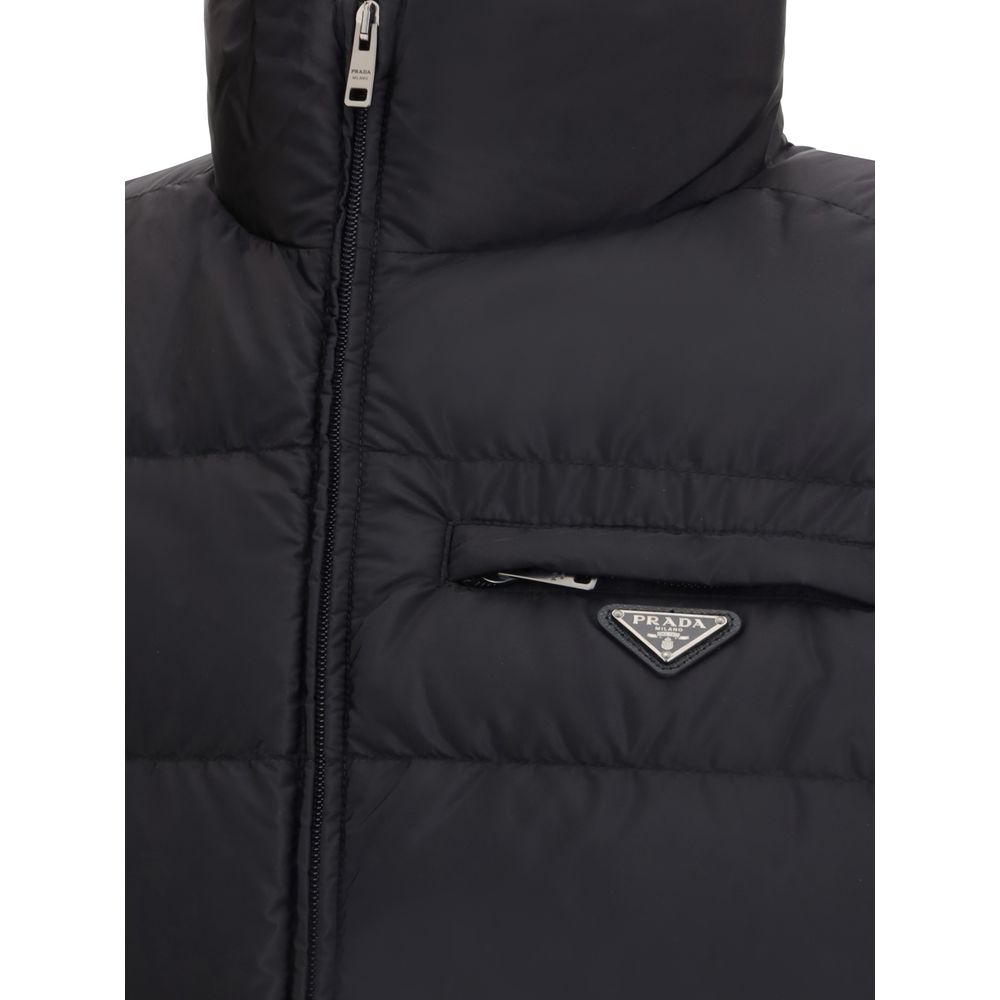 Prada Schwarze Ärmellose Jacke aus recyceltem Polyamid