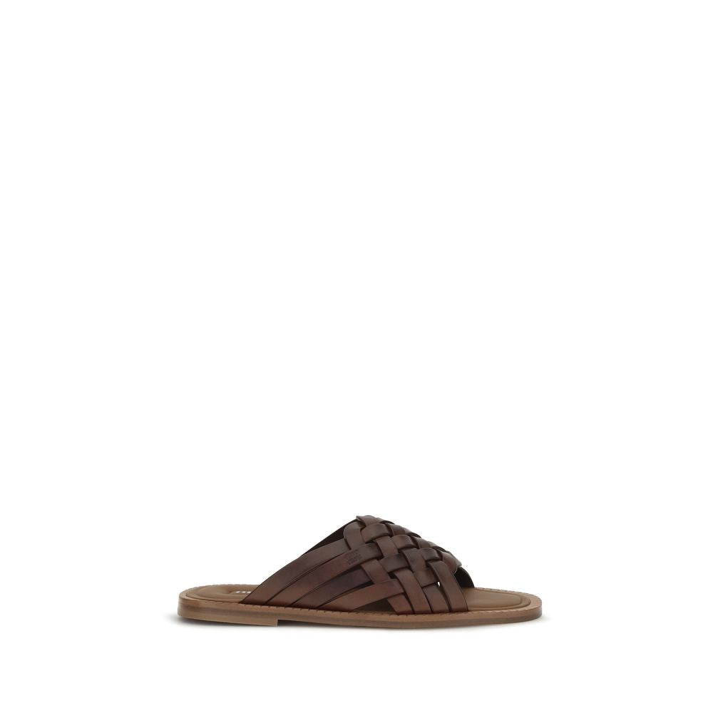 Miu Miu Braune Kalbsleder Bos Taurus Flache Sandalen