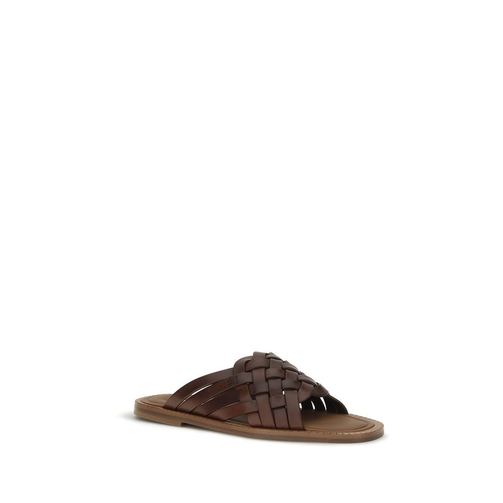 Miu Miu Braune Kalbsleder Bos Taurus Flache Sandalen