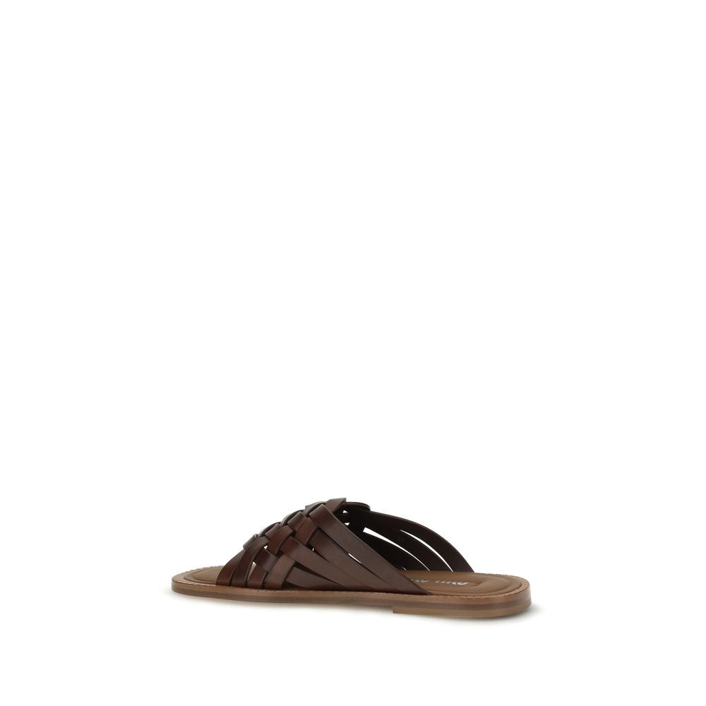 Miu Miu Braune Kalbsleder Bos Taurus Flache Sandalen