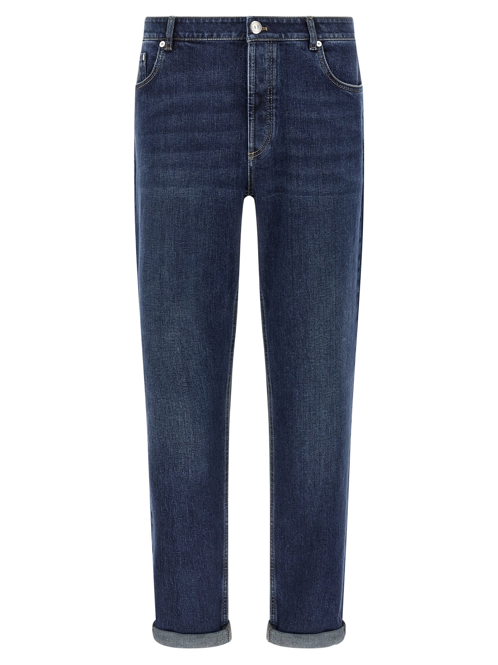 Brunello Cucinelli Blaue Jeans aus Baumwolle im geraden Schnitt