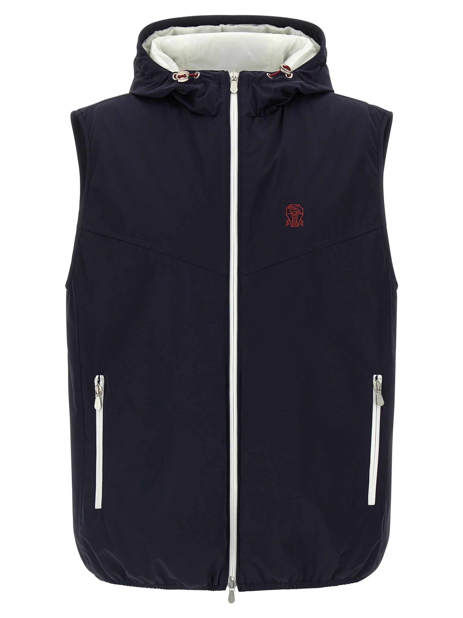 Brunello Cucinelli Blaue Ärmellose Jacke aus Polyamid