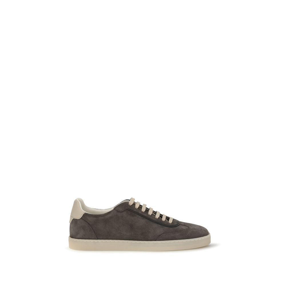 Brunello Cucinelli Graue Bos Taurus Kalbsleder Low-Top-Sneaker