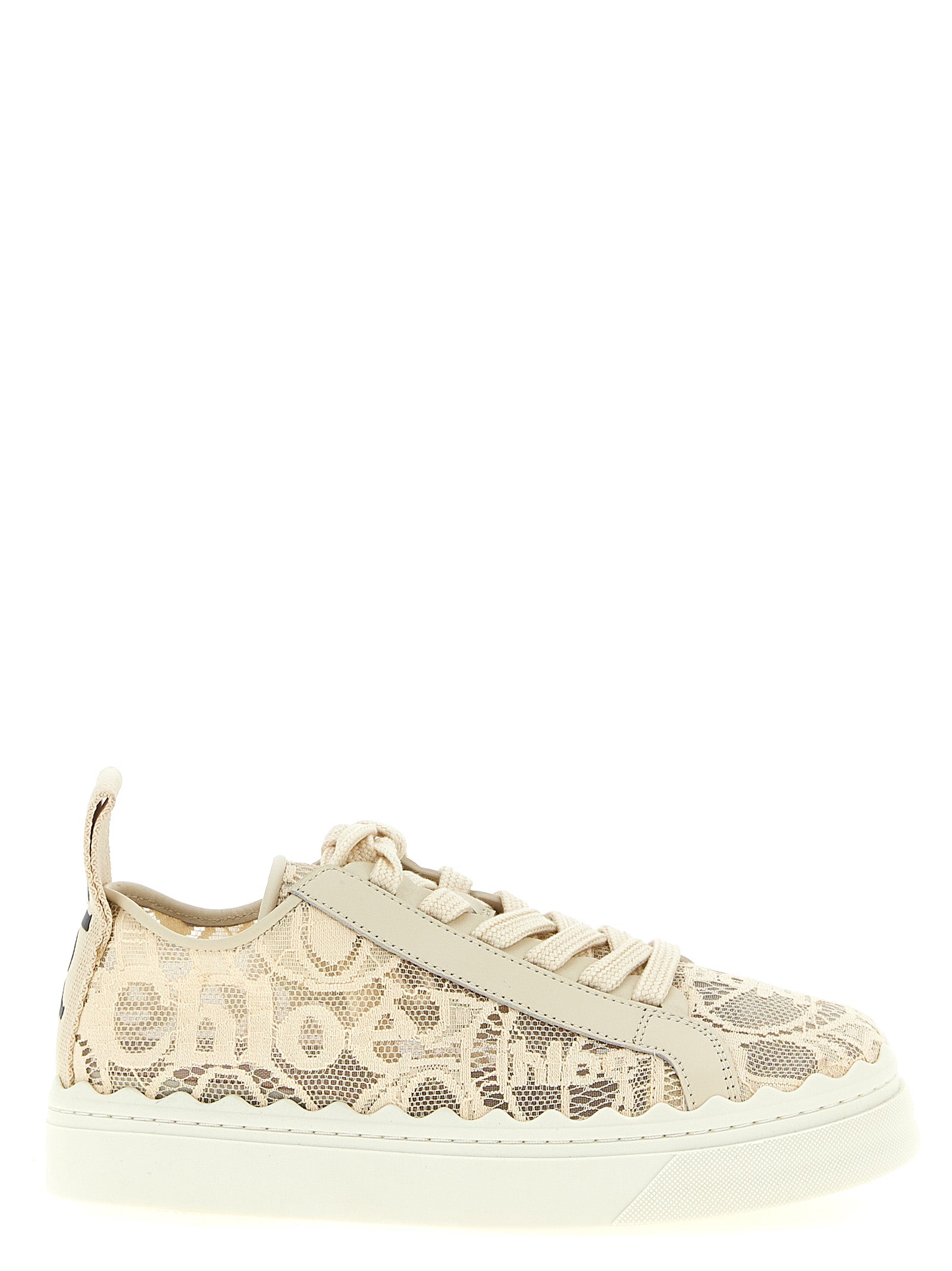 Chloé Cremefarbene Polyamid Sneakers mit niedrigem Schaft