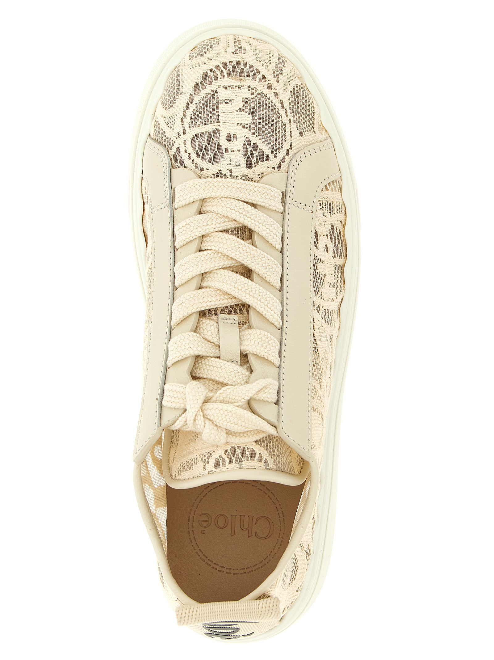 Chloé Cremefarbene Polyamid Sneakers mit niedrigem Schaft