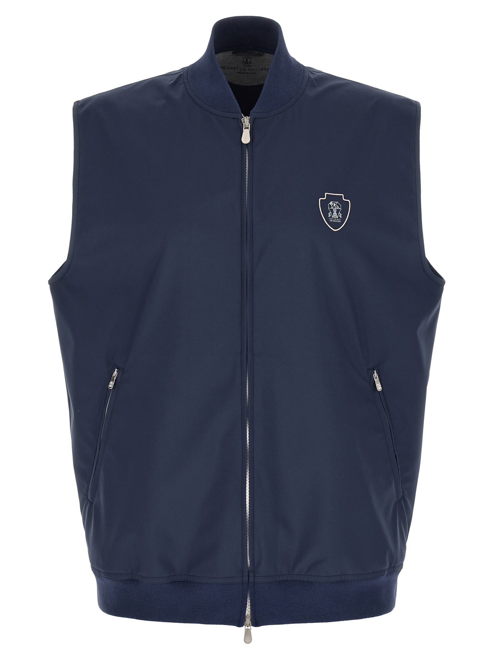Brunello Cucinelli Ärmellose blaue Jacke aus Polyester