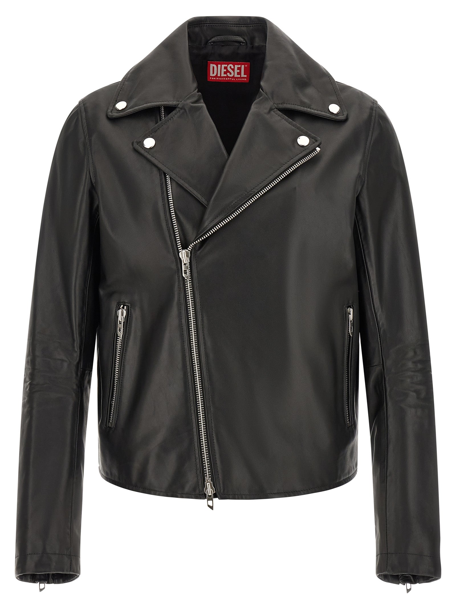 Diesel Schwarze Lederjacke aus Rindsleder