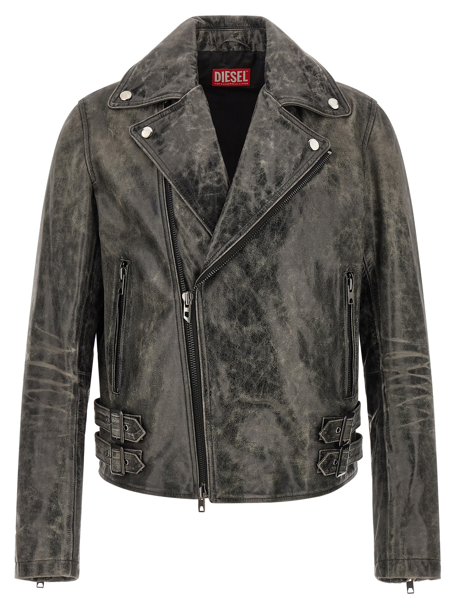 Diesel Graue Lederjacke aus Rindsleder
