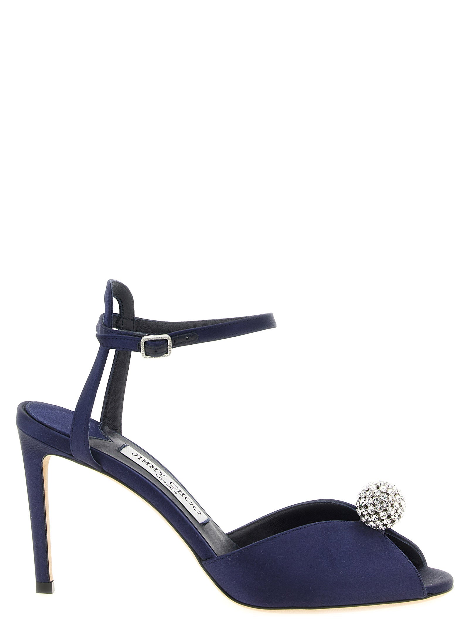 Jimmy Choo Blaue Tencel-Sandalen mit Stilettoabsatz