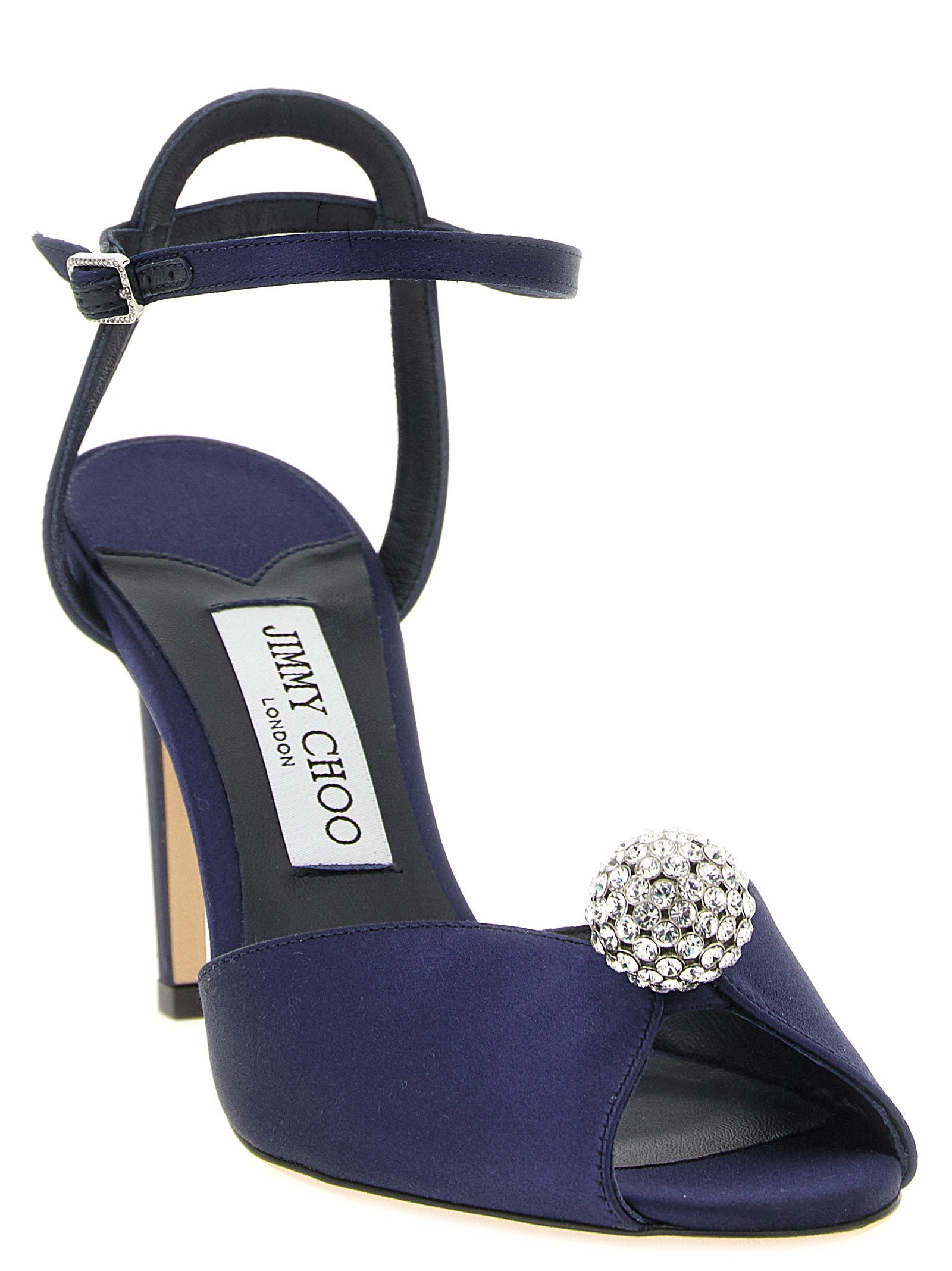 Jimmy Choo Blaue Tencel-Sandalen mit Stilettoabsatz