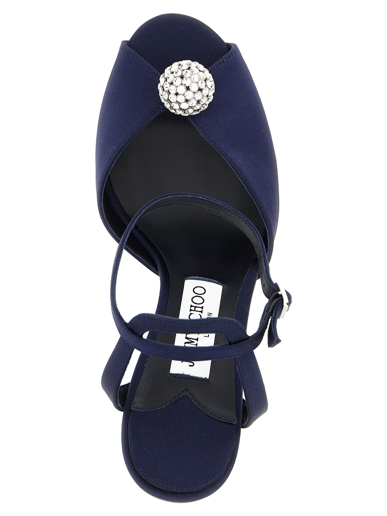 Jimmy Choo Blaue Tencel-Sandalen mit Stilettoabsatz