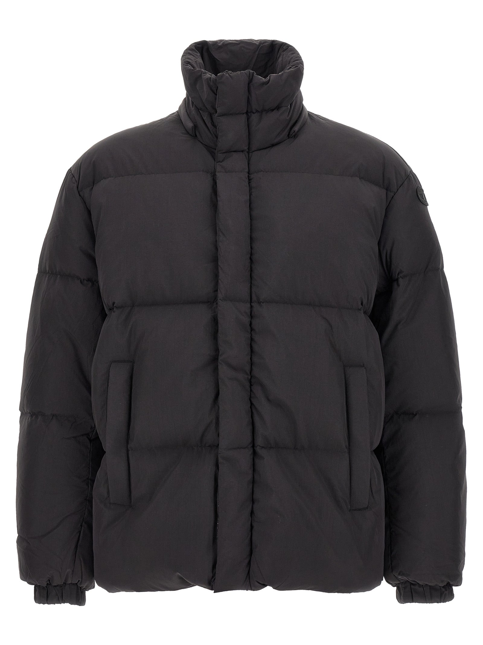 Diesel Schwarze Polyamid-Jacke in voller Länge