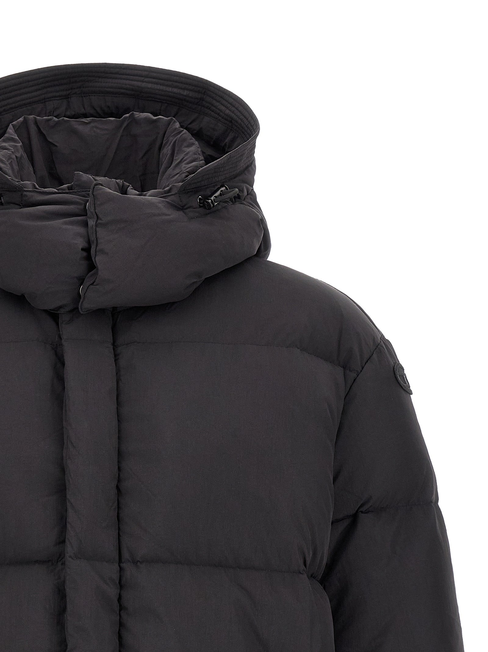 Diesel Schwarze Polyamid-Jacke in voller Länge