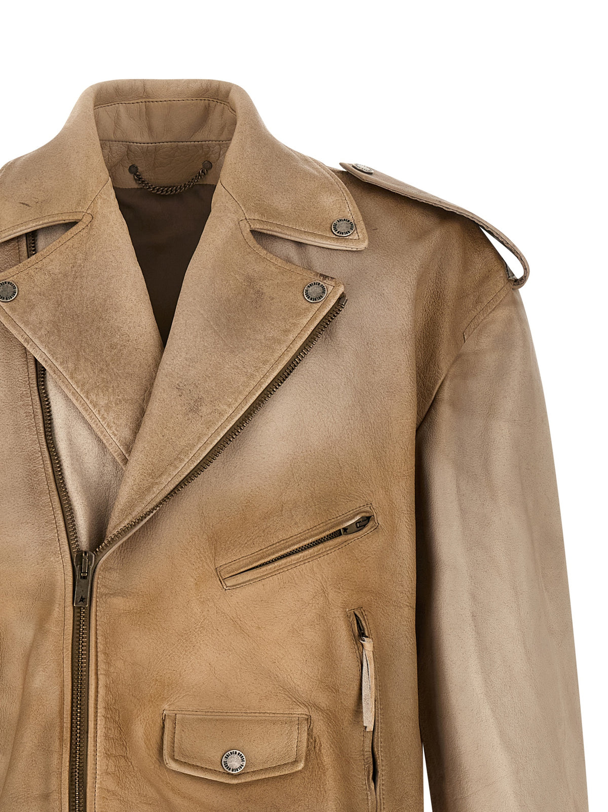 Golden Goose Beige Büffelleder Lederjacke