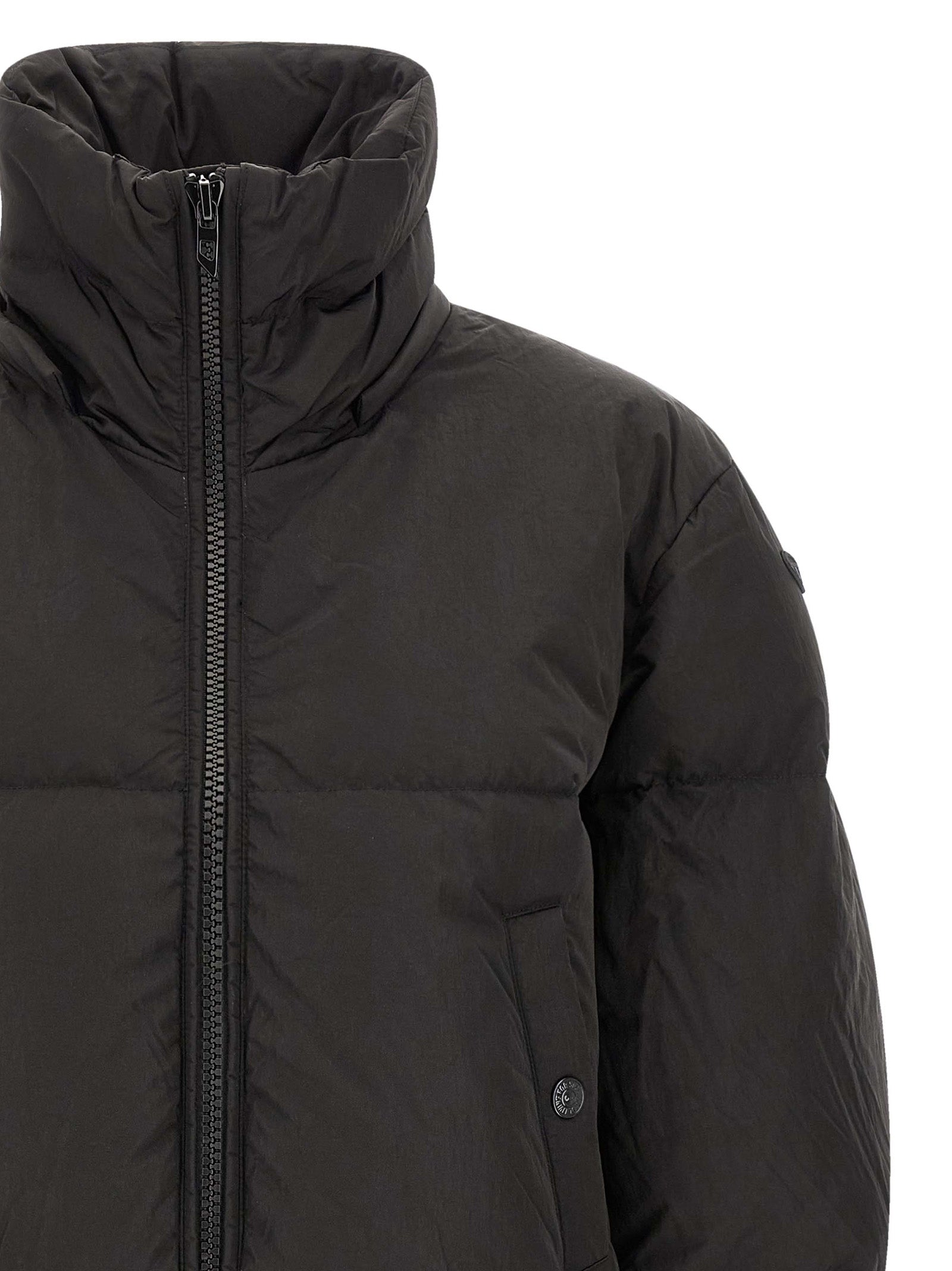 Diesel Schwarze Polyamid-Jacke in voller Länge