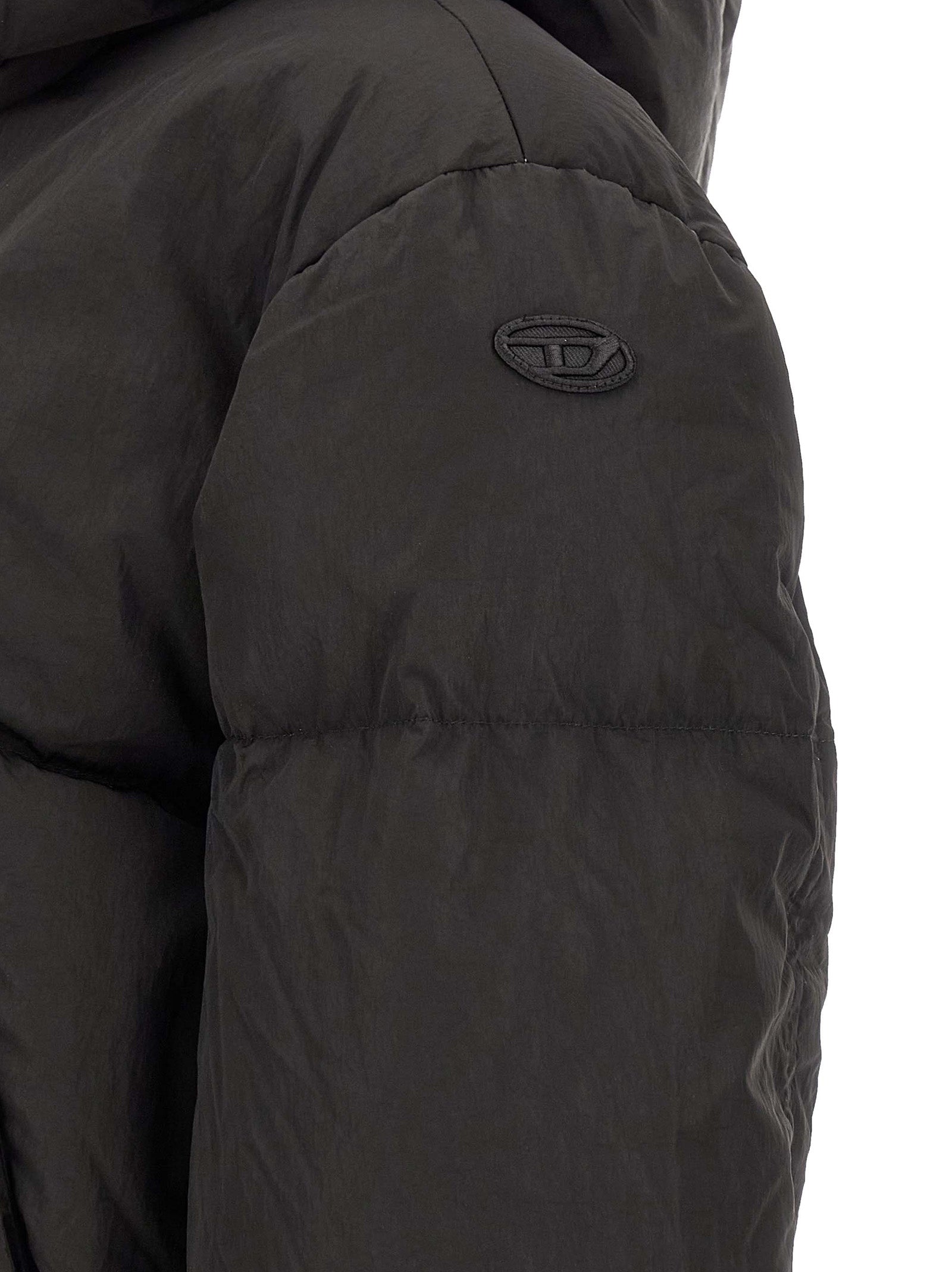 Diesel Schwarze Polyamid-Jacke in voller Länge