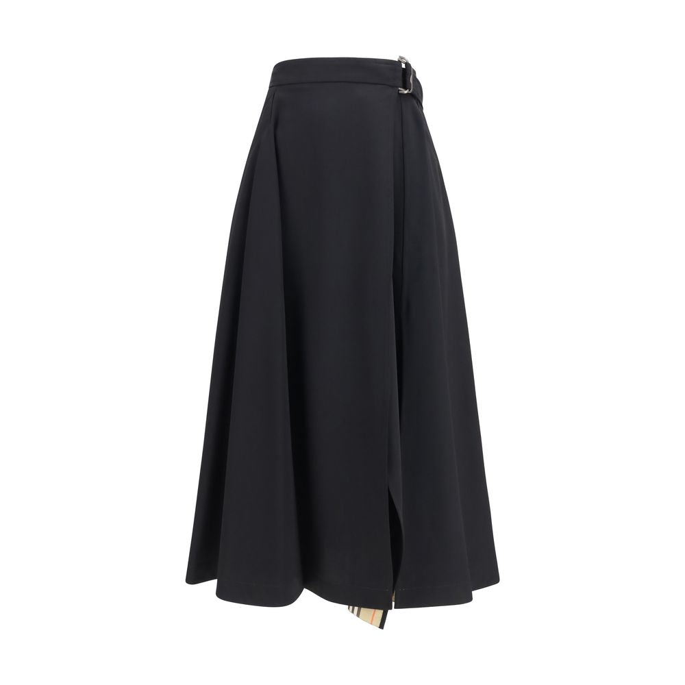 Burberry Schwarzer Oves Aries Wollrock Midi