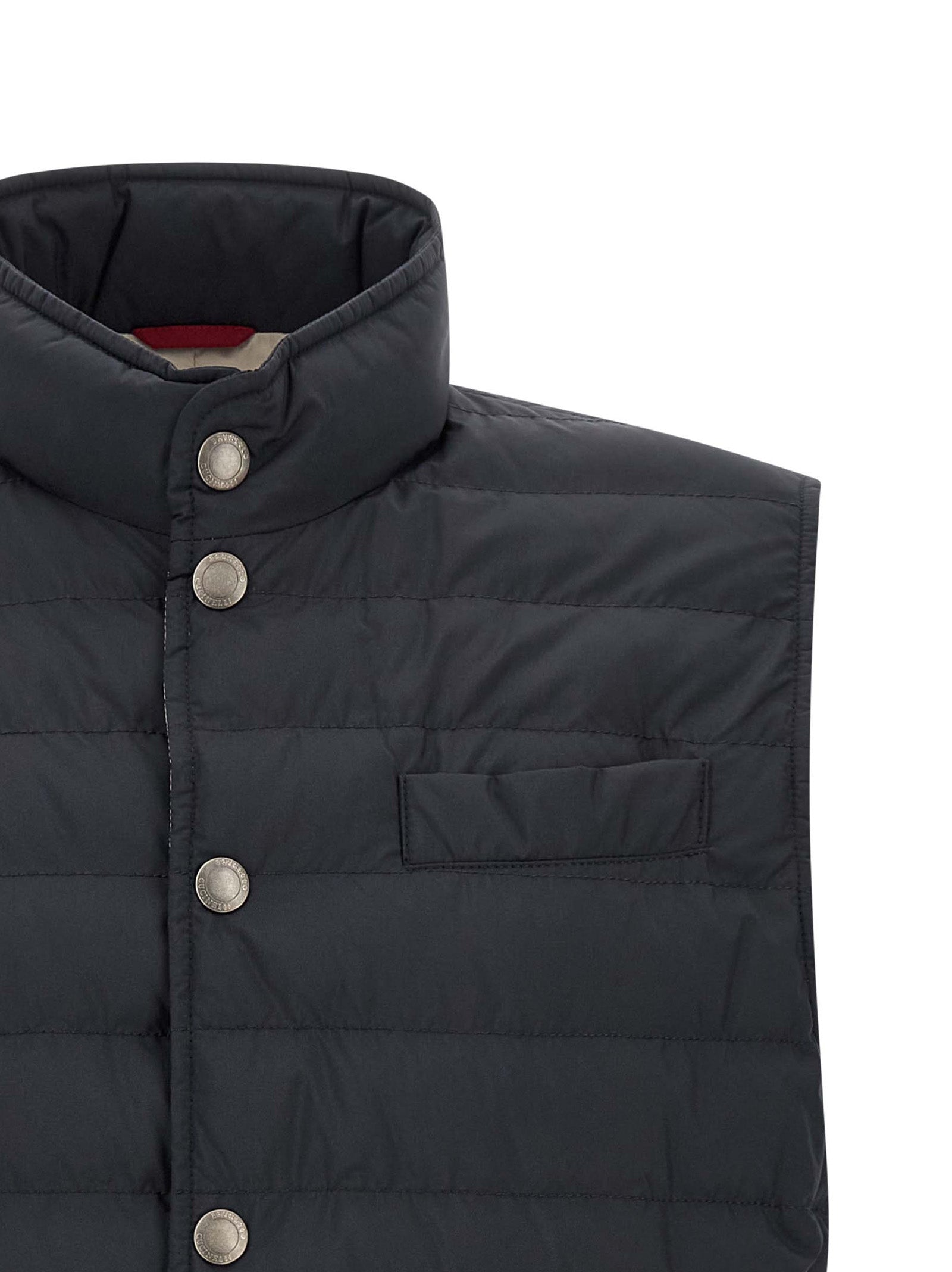 Brunello Cucinelli Ärmellose blaue Jacke aus Polyester