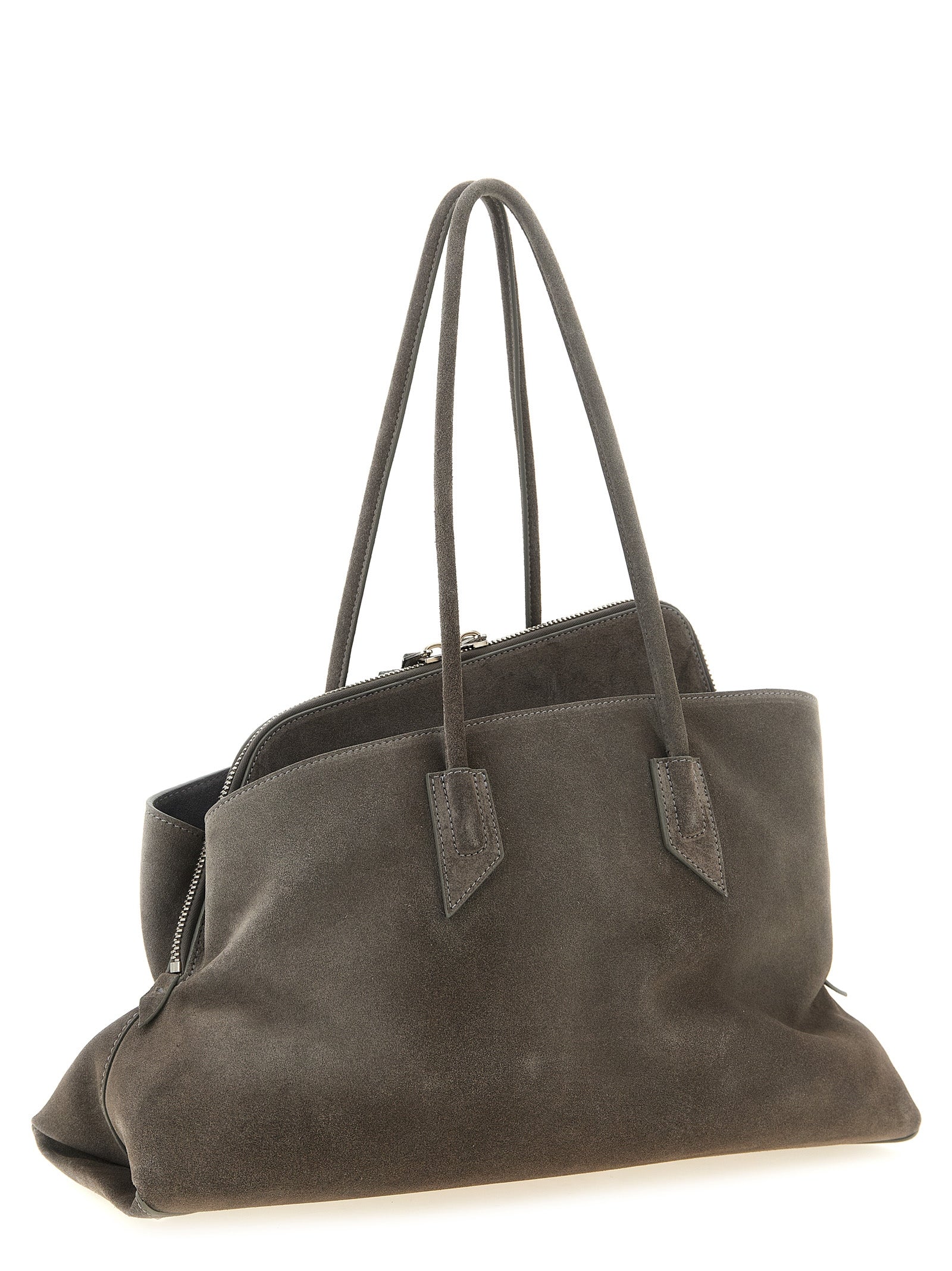 The Attico Schultertasche aus grauem Rindsleder