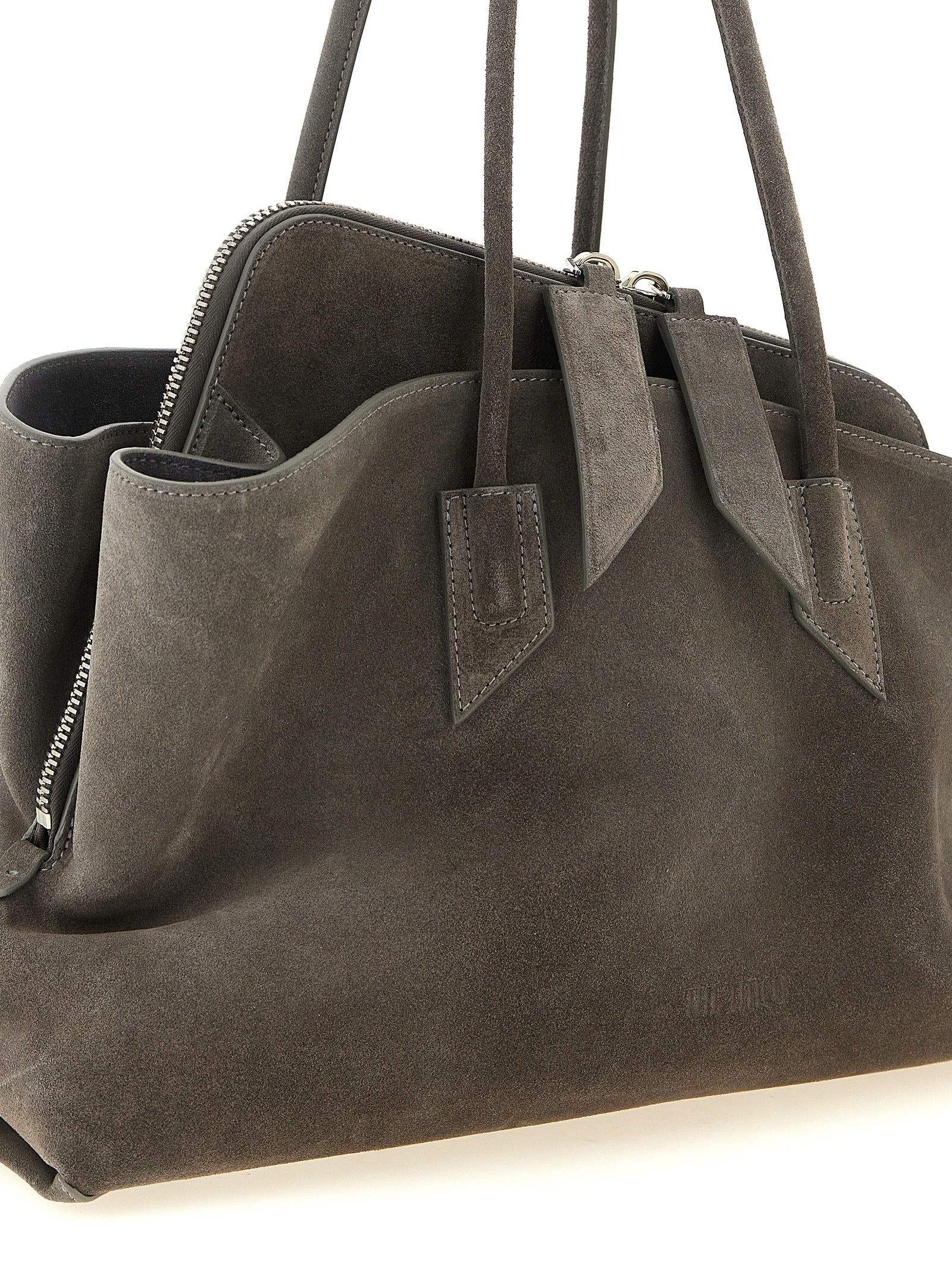 The Attico Schultertasche aus grauem Rindsleder