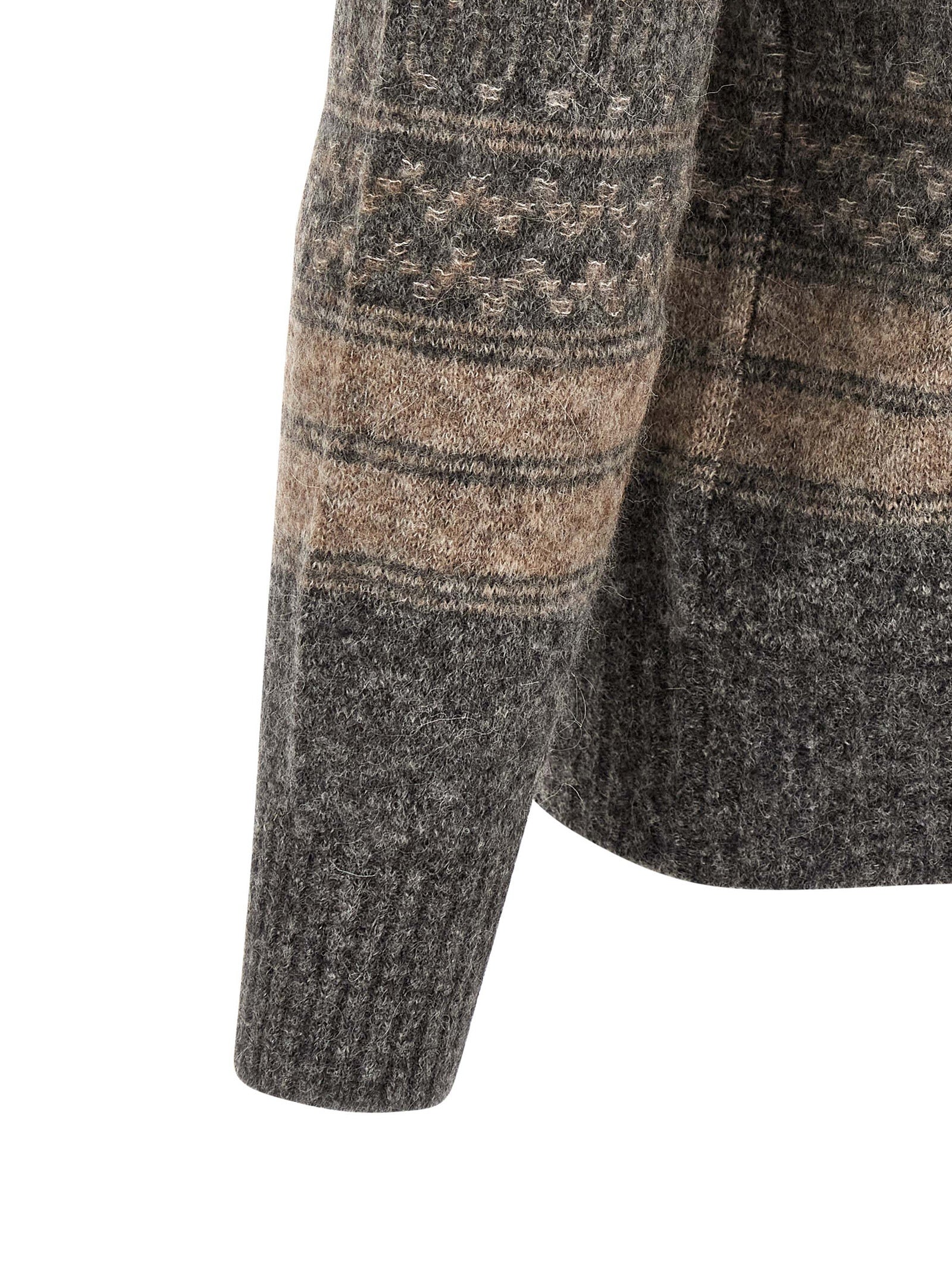 Brunello Cucinelli Grauer Strickcardigan aus Alpaka und Leder
