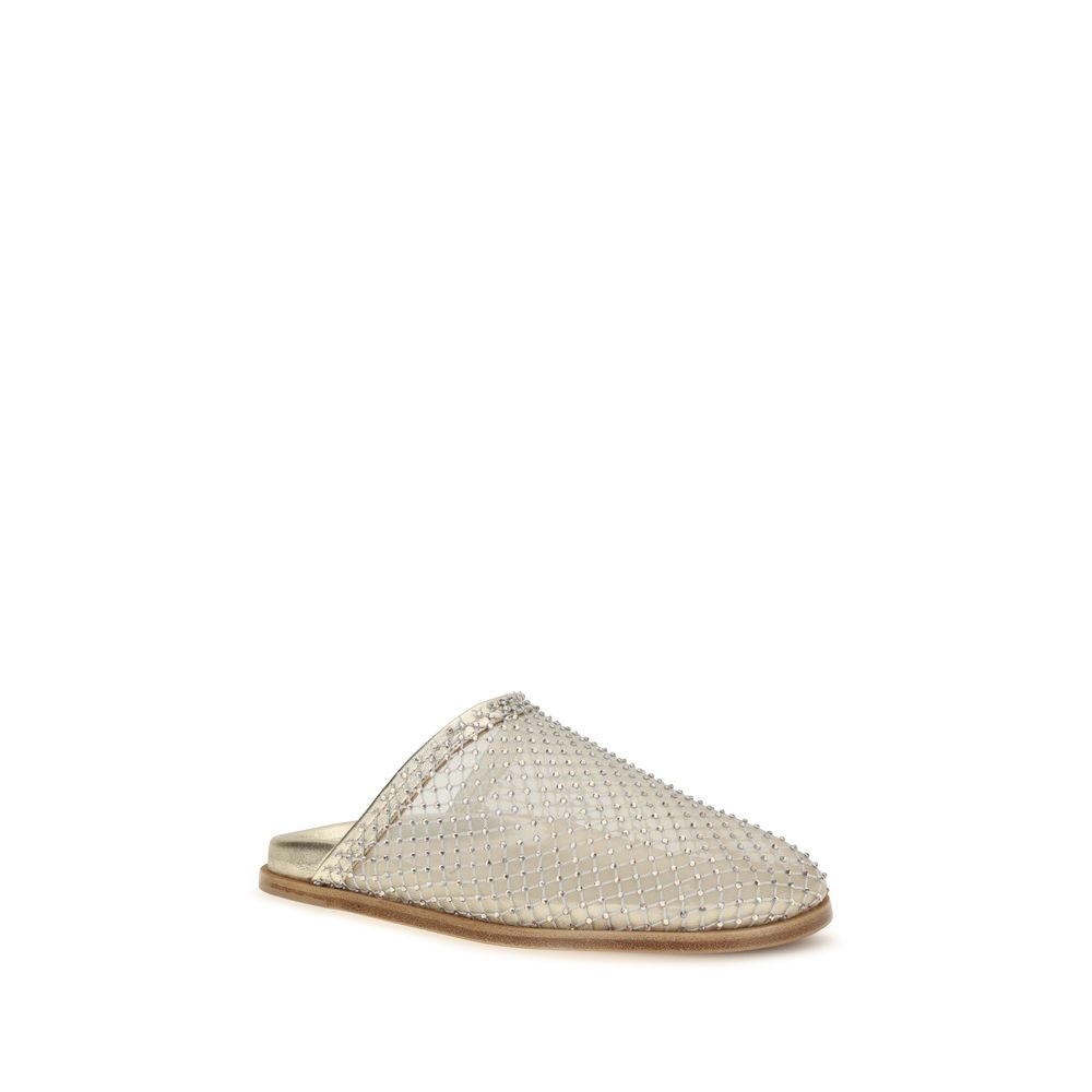 Forte_Forte Mules aus silbernem Stoff