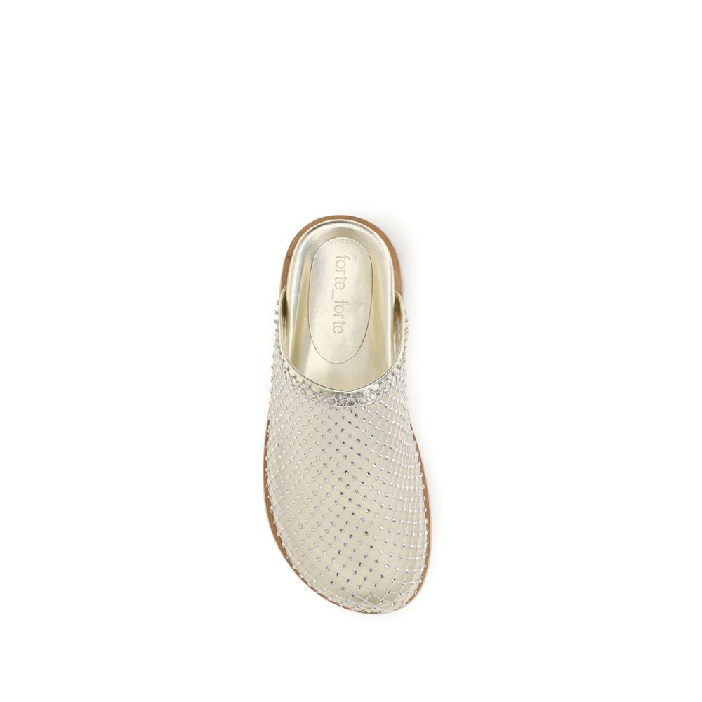 Forte_Forte Mules aus silbernem Stoff
