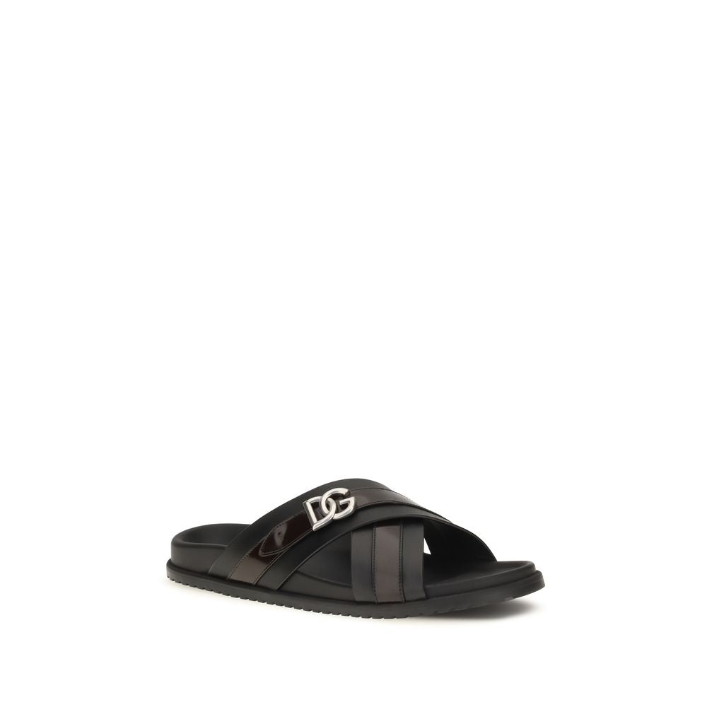 Dolce & Gabbana Schwarze Bos Taurus Sandalen aus Kalbsleder