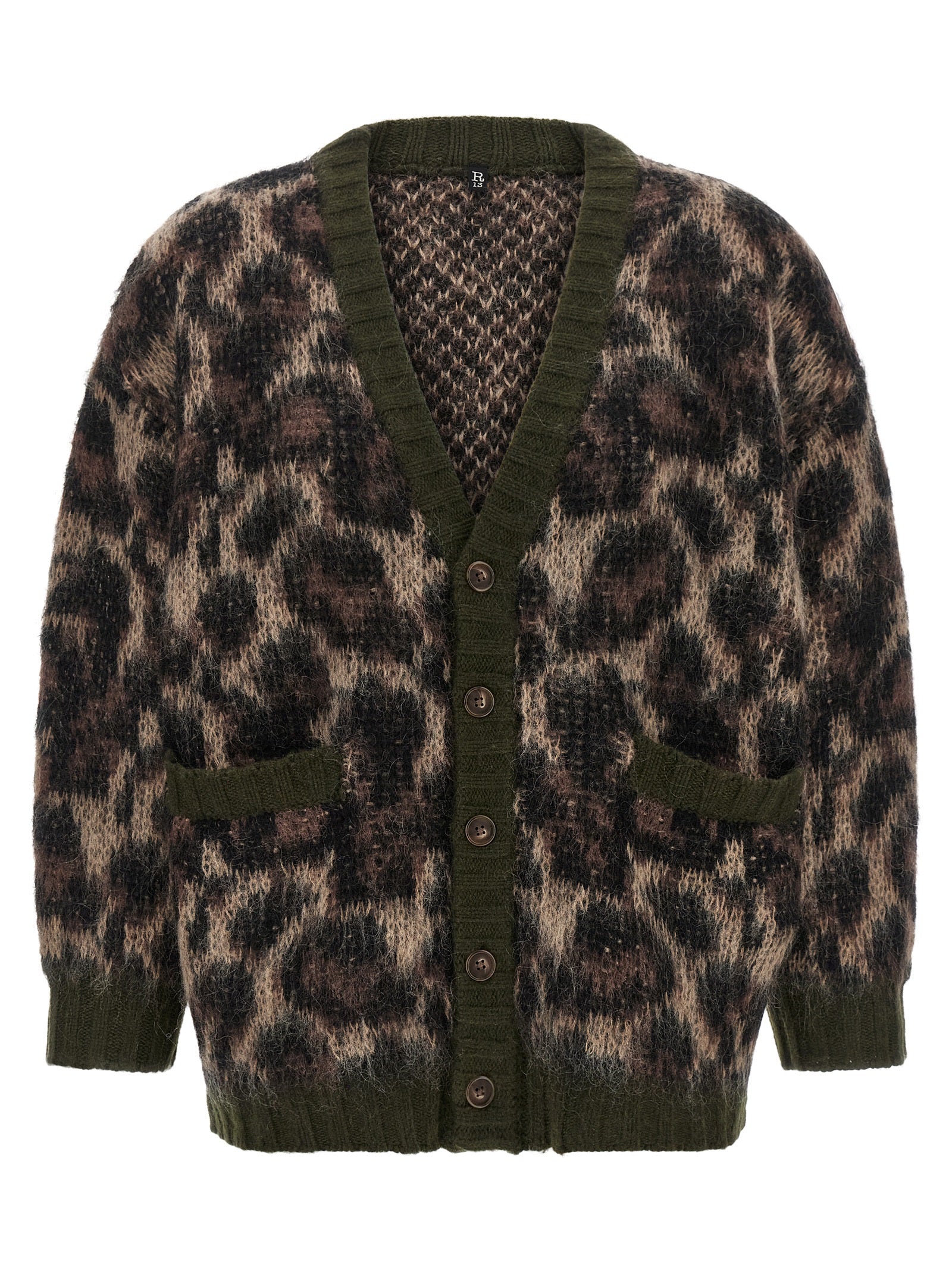 R13 Brauner Nylon-Strickjacke