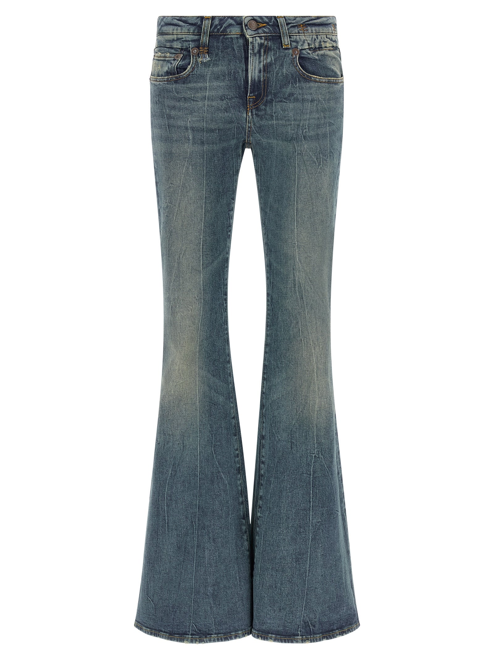 R13 Blaue Baumwoll-Jeans mit ausgestelltem Bein