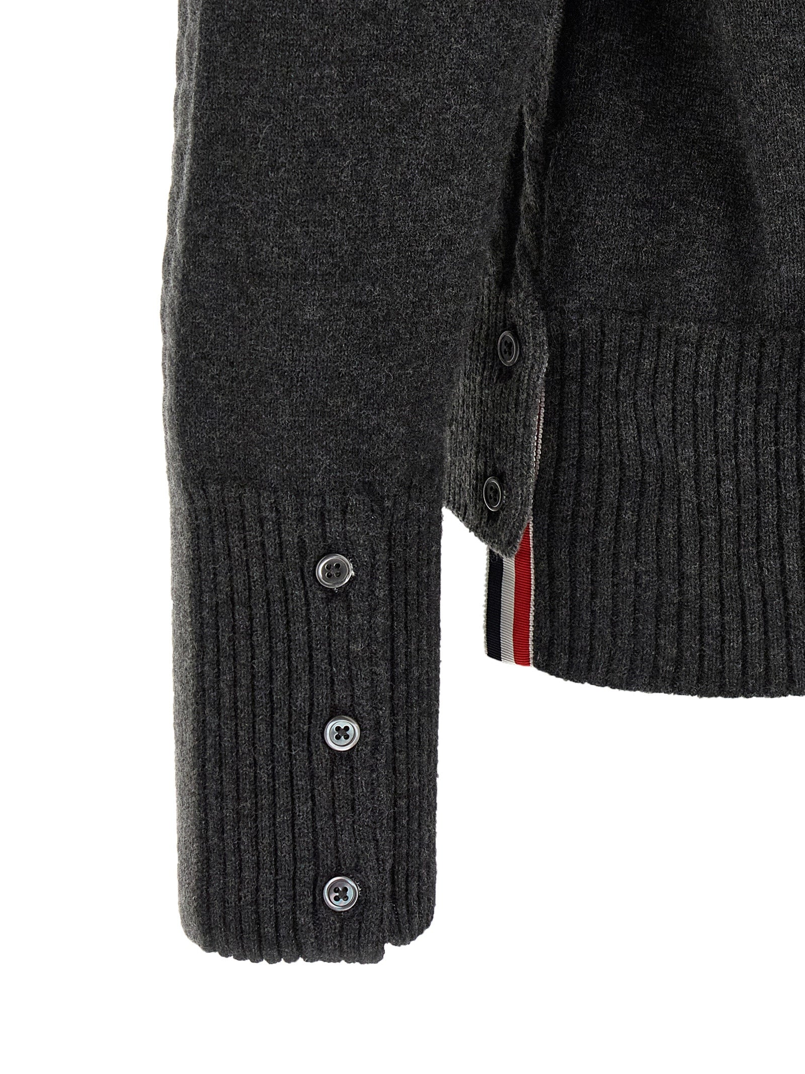 Thom Browne Grauer Cardigan aus reiner Schurwolle