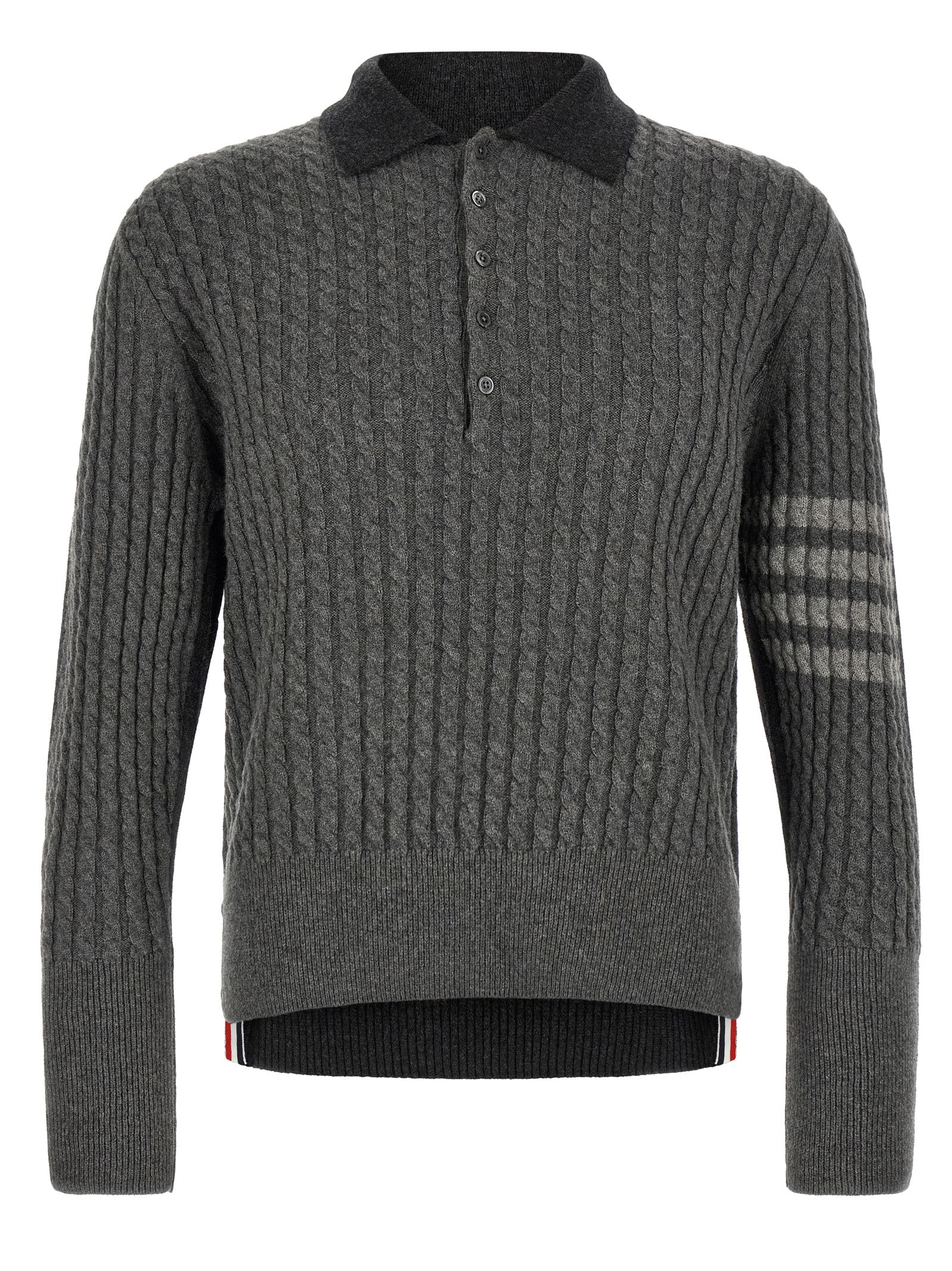 Thom Browne Graues Poloshirt aus reiner Schurwolle