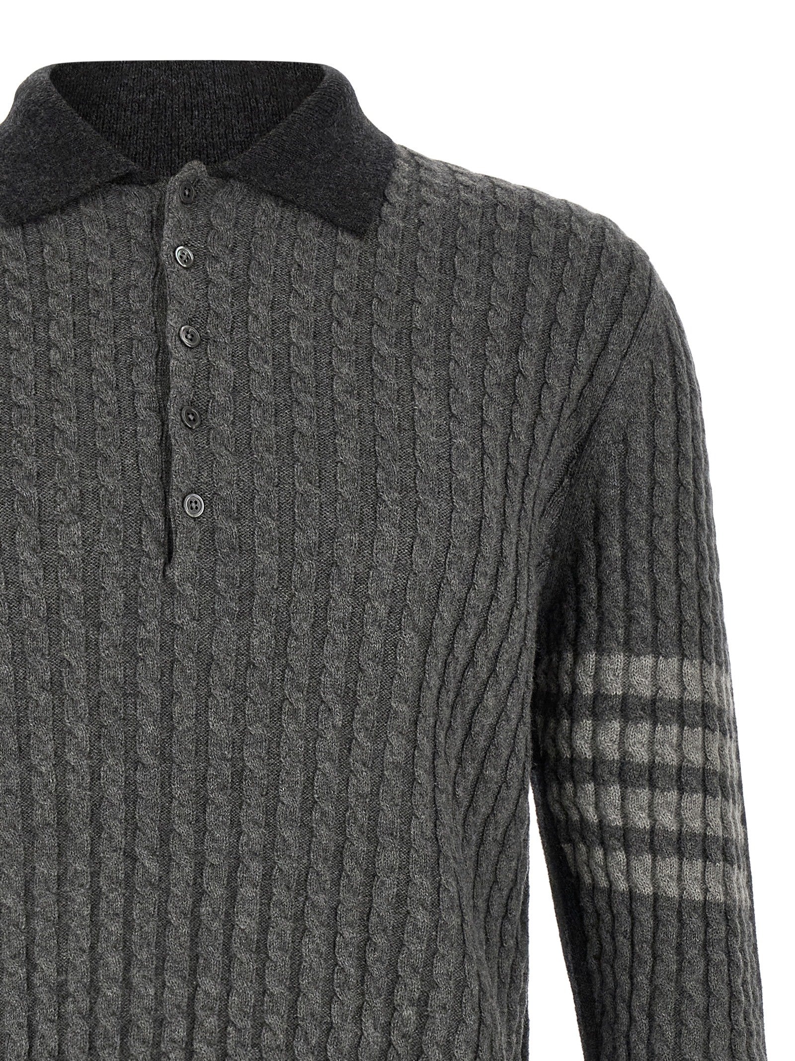 Thom Browne Graues Poloshirt aus reiner Schurwolle