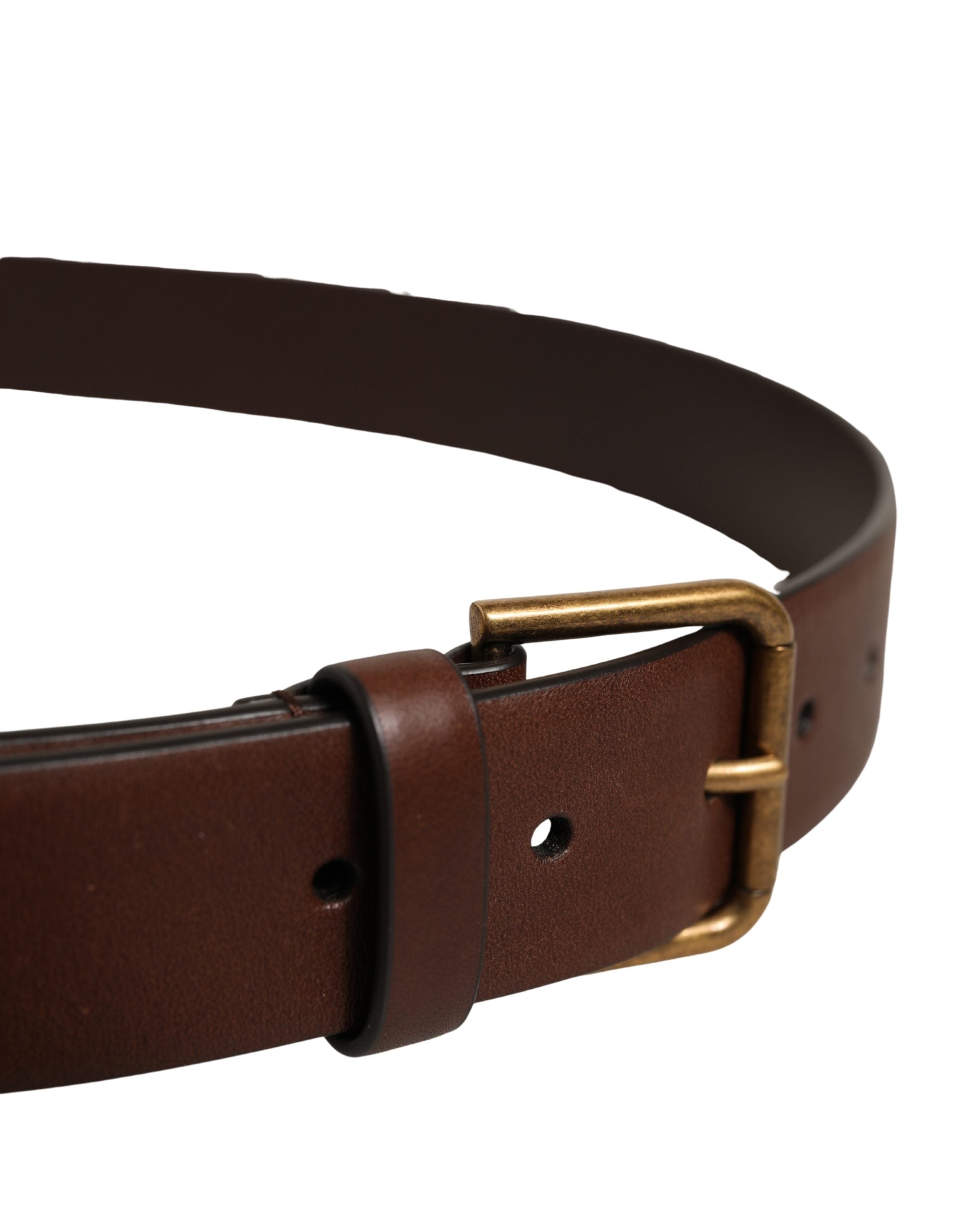 Dolce & Gabbana Herren Gürtel aus braunem Leder mit goldener Karabiner-Schnalle