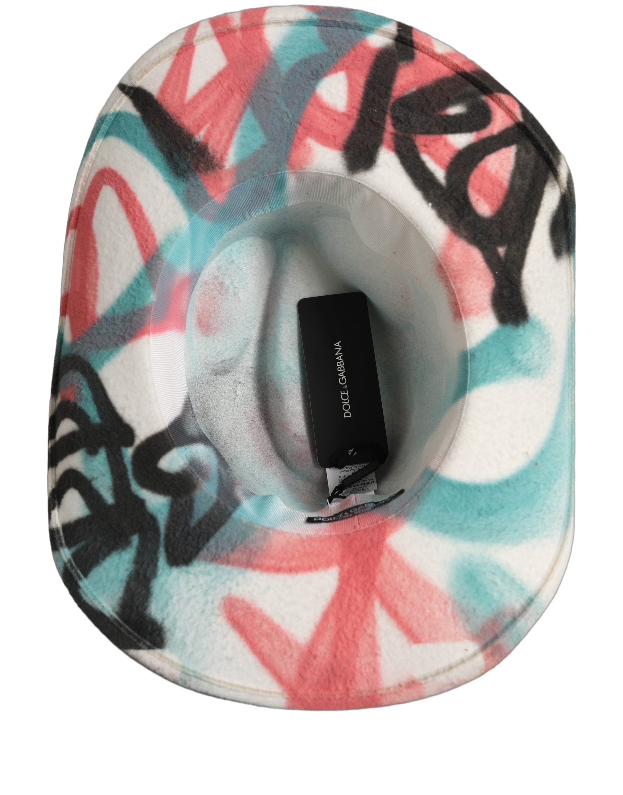 Dolce & Gabbana Herren Weißer Fedora-Hut mit breiter Krempe und Graffiti-Print